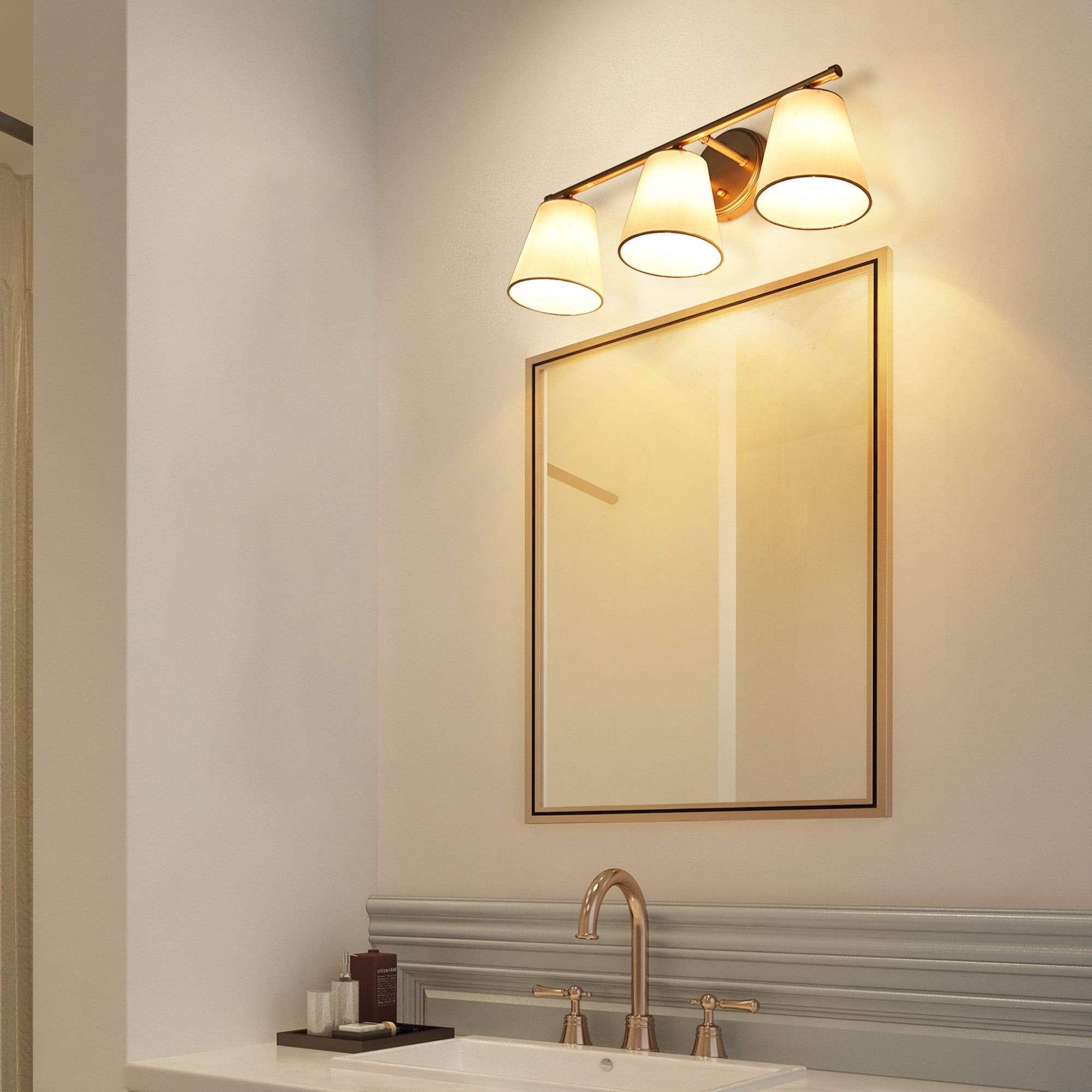 Uolfin 21-in 3-Light Matte Gold LED Transitional Vanity Light ZRFQYE ...