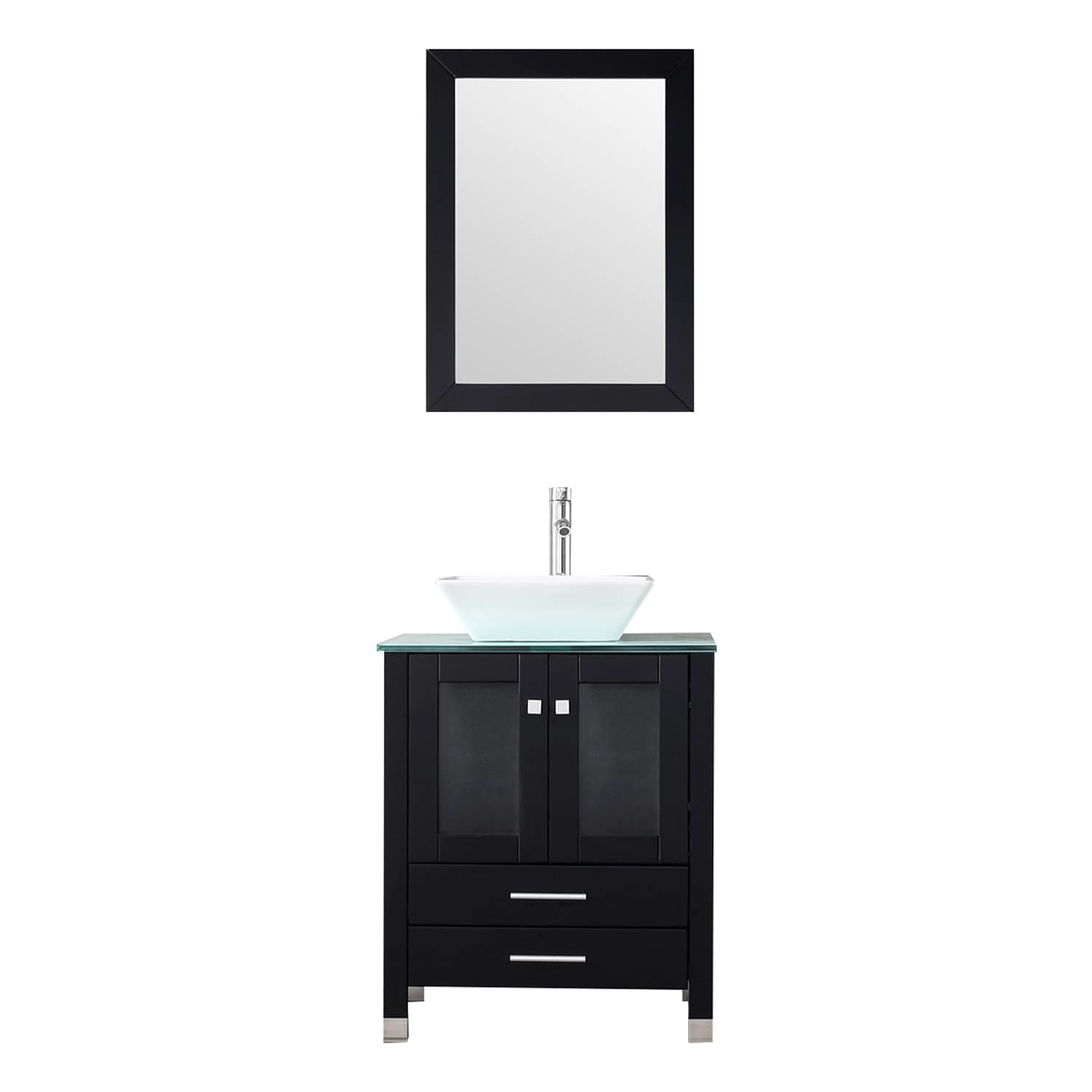 Modern 24 inch Black Bathroom Vanity with Undermount Ceramics Sink Combo, 2 Doors Single Bathroom Storage Cabinet Set