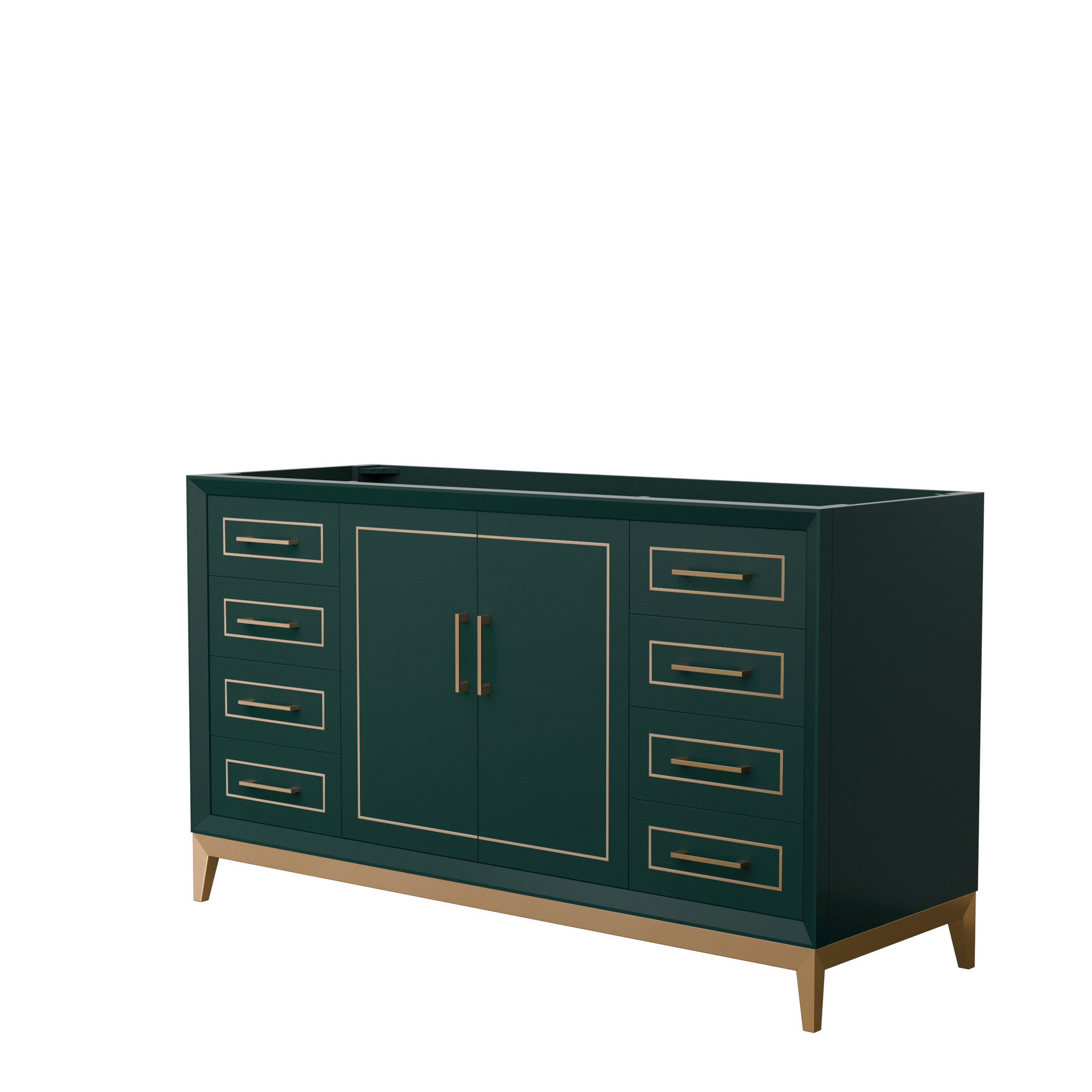 Wyndham Collection WCH515160SGSCXSXXMXX Marlena 60-in Green with Satin Bronze Trim Bathroom Vanity Base Cabinet without Top