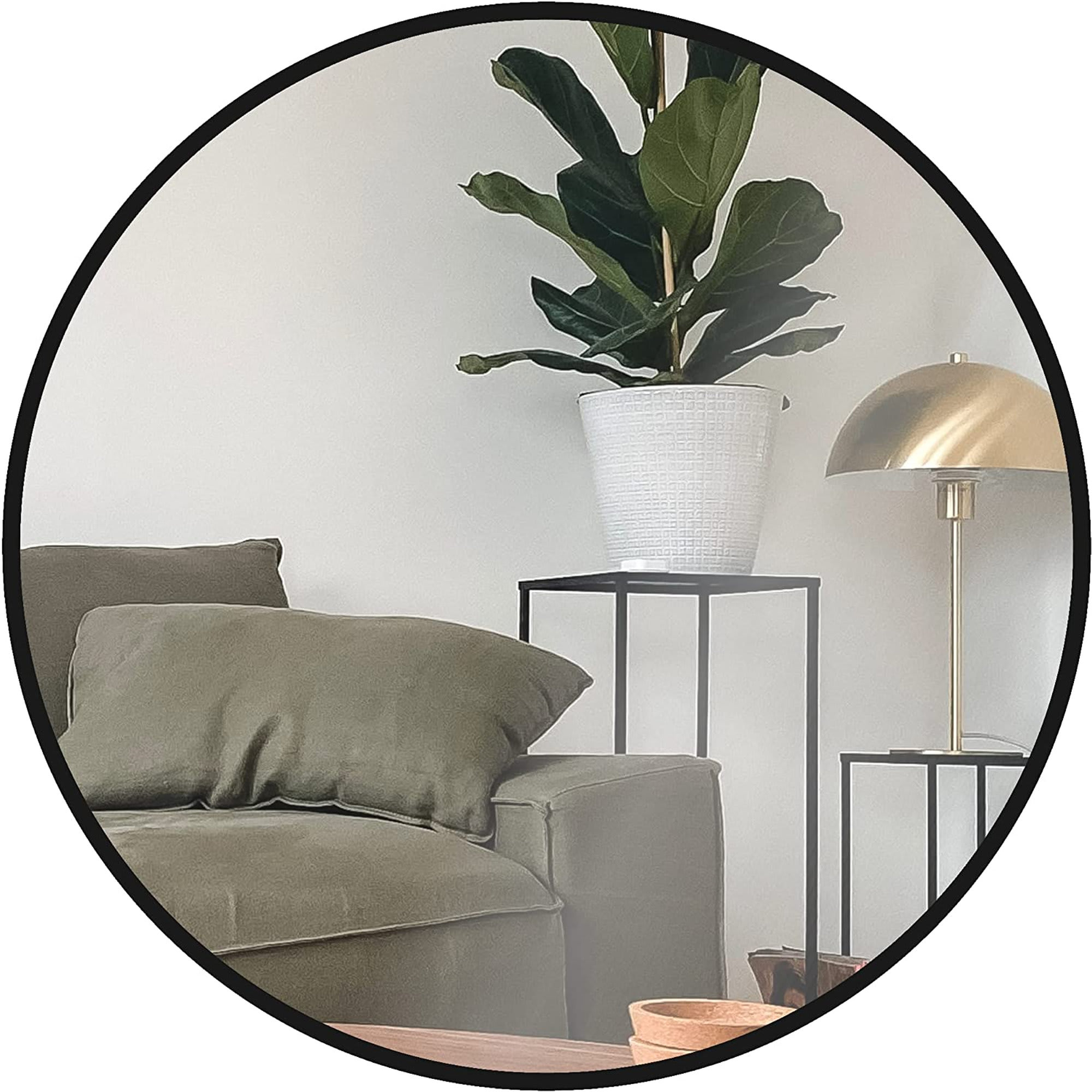 Aoibox  24 inch round wall mirror black metal frame modern contemporary style shatterproof HD glass anti rust easy install for bathroom