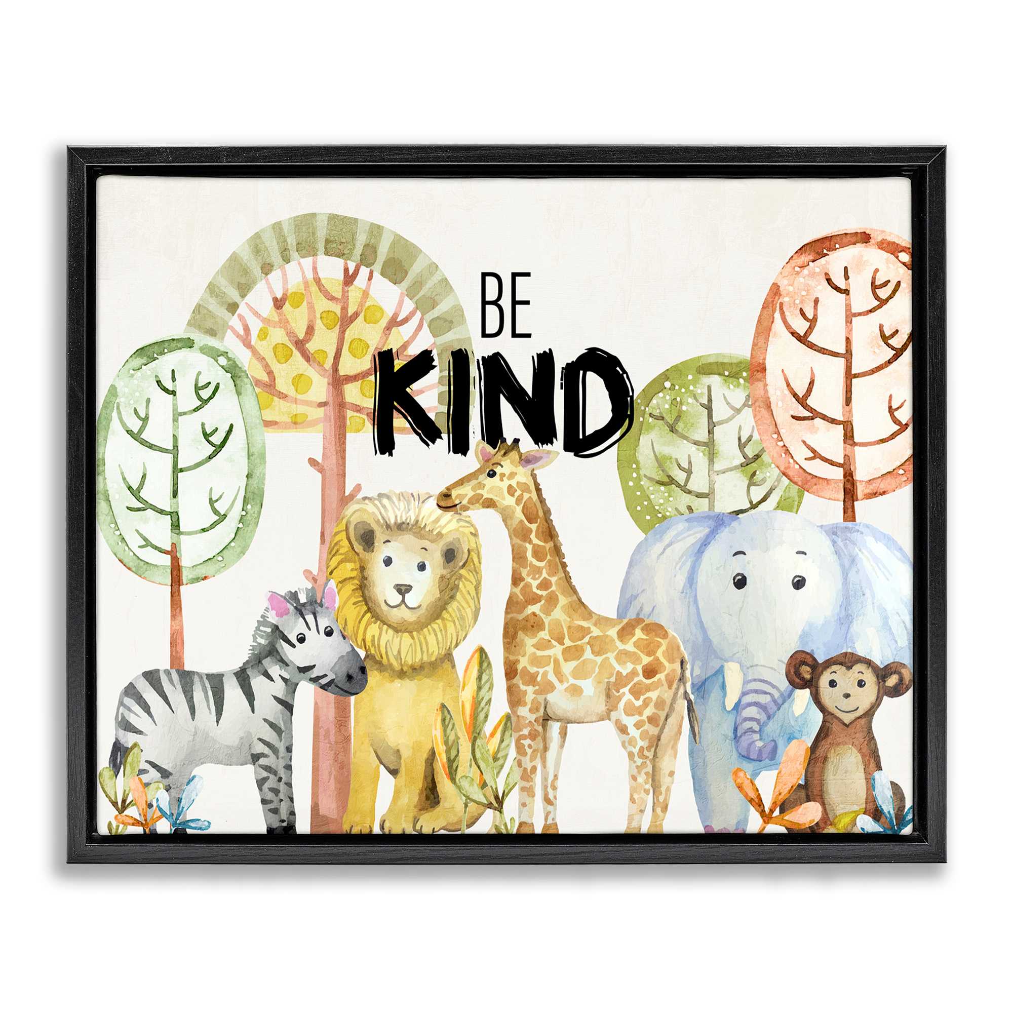 Stupell Industries BS-032-FFB-16X20 Be Kind Jungle Animals Black Framed Floater Canvas Wall Art By Kim Allen 21 x 17