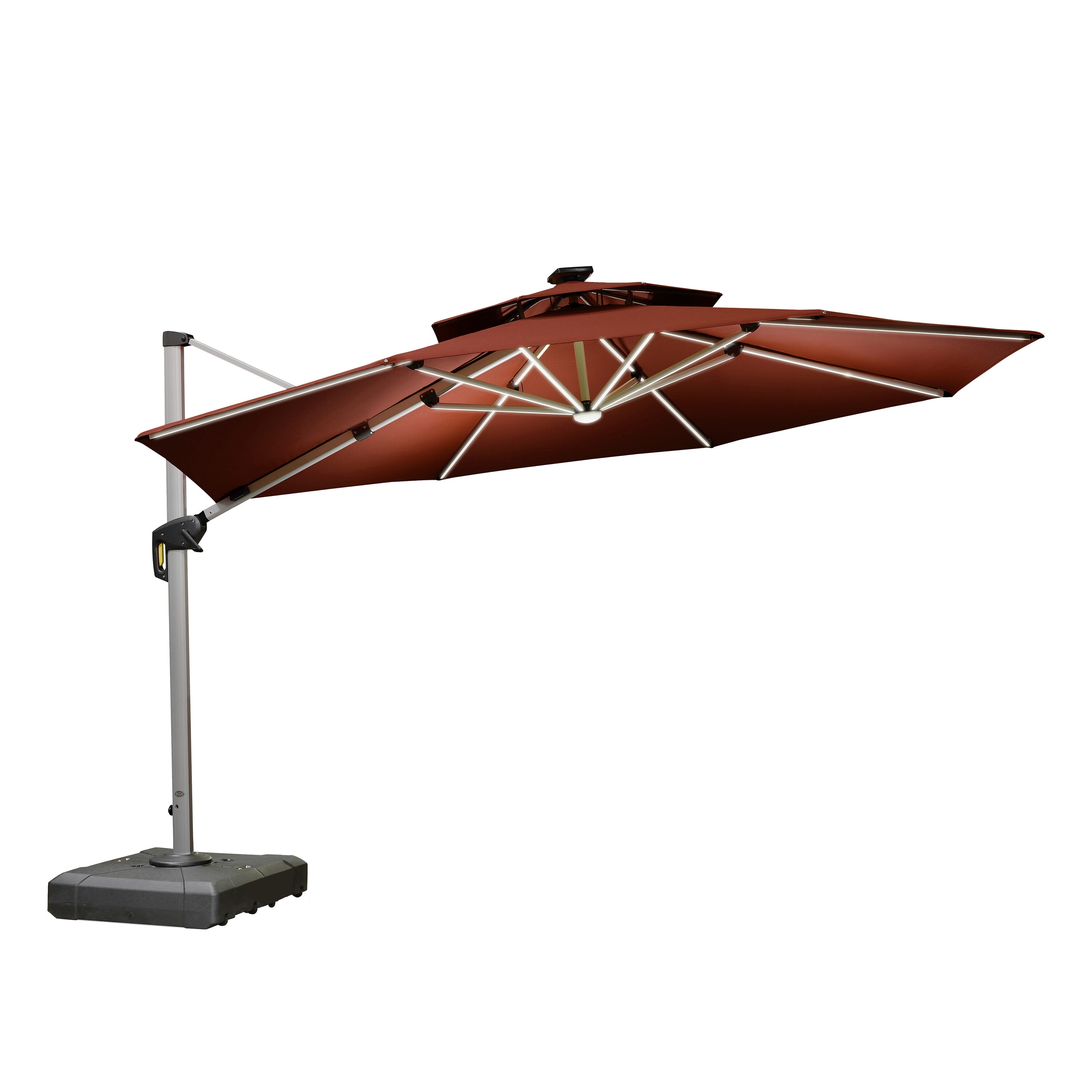 PURPLE LEAF LSGLRRDT12-TR 12-ft Aluminum Red Crank Cantilever Patio Umbrella with Lights and