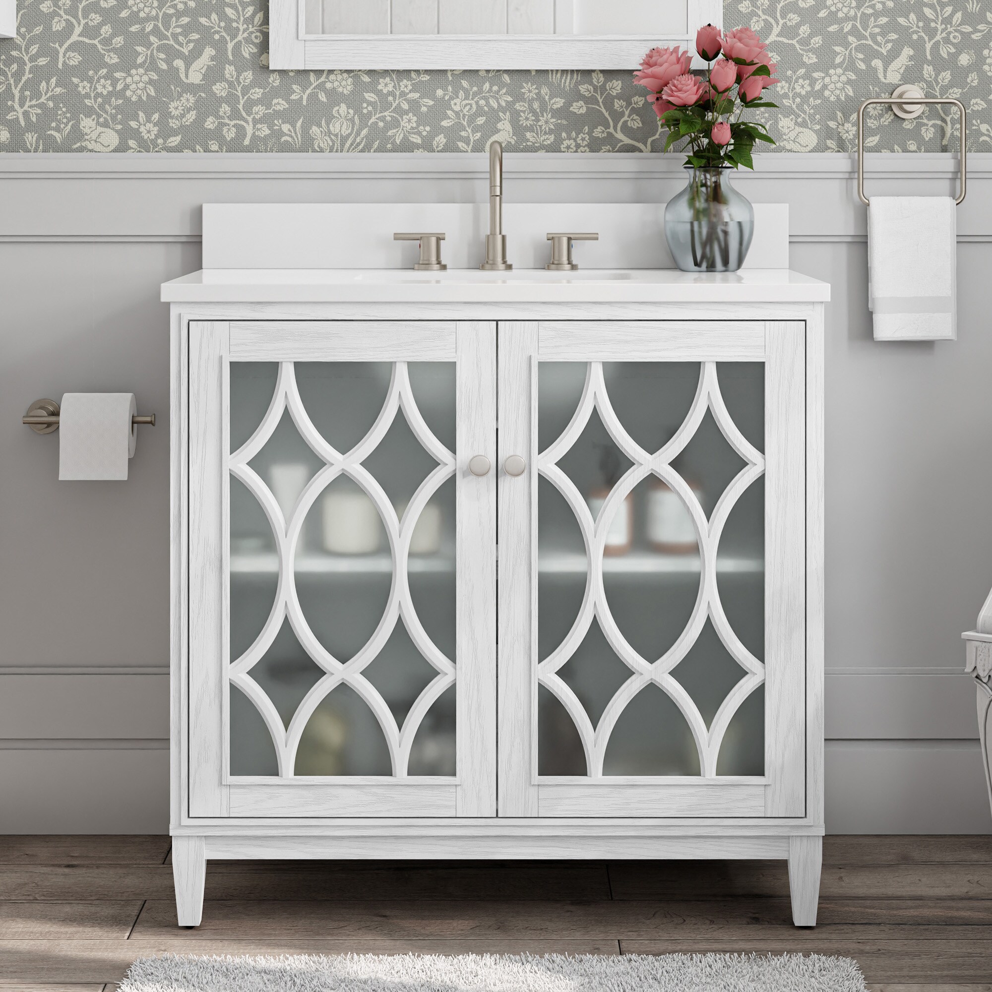 Kathy Ireland Home 1591VA-36-241-907-UM Southport 36-in White Oak Undermount Single Sink Bathroom Vanity with Pure White Engineered Stone Top