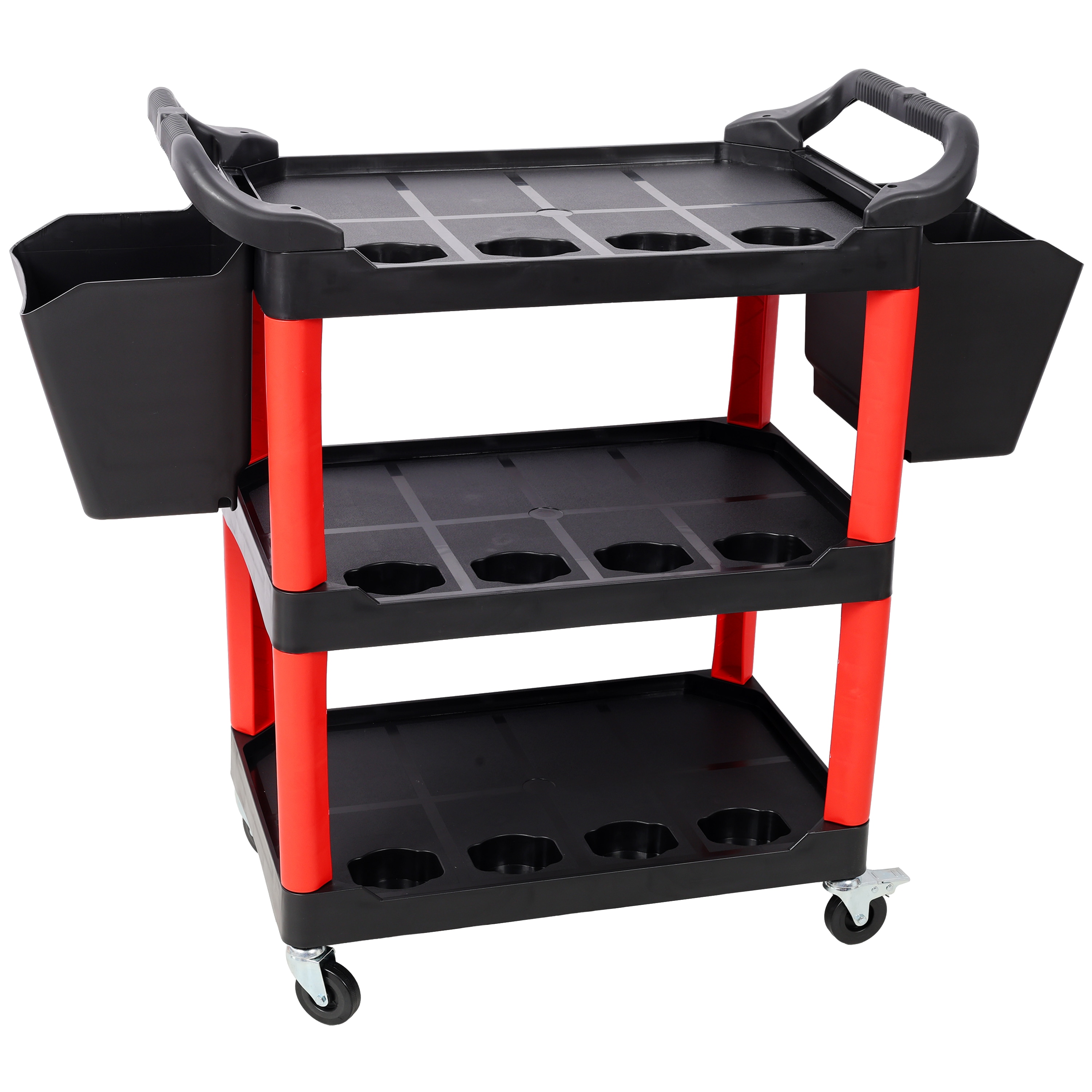 Tatayosi 3 Tier Rolling Auto Detail Cart With Wheels;With 2pcs Bucket;for Detailers Garage; Workshop; Repair Shop; Storage Tool;Red;Black #DJ2-5P240612
