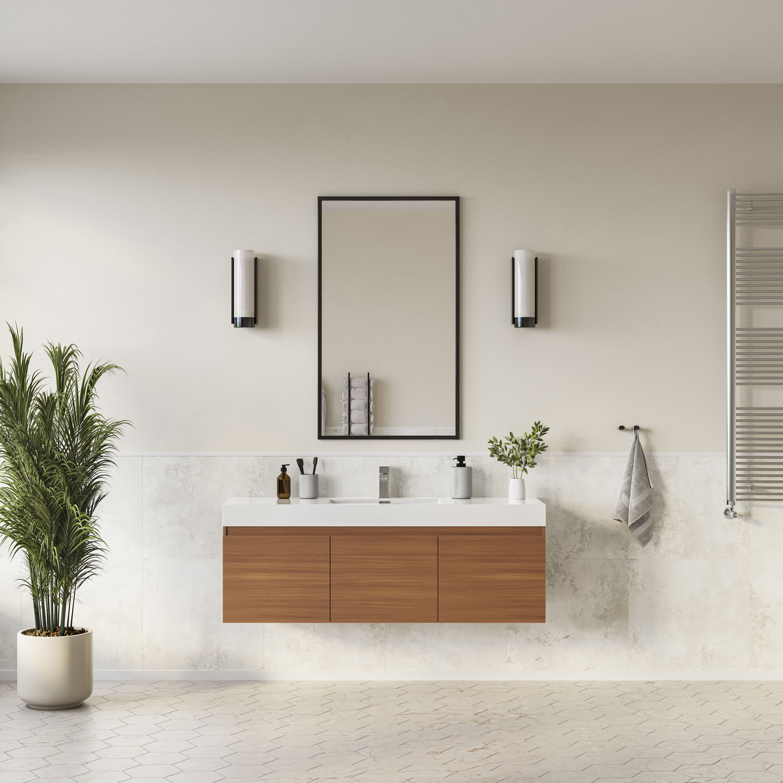Teak 59" Wall-Mount Single Sink Modern Vanity Base