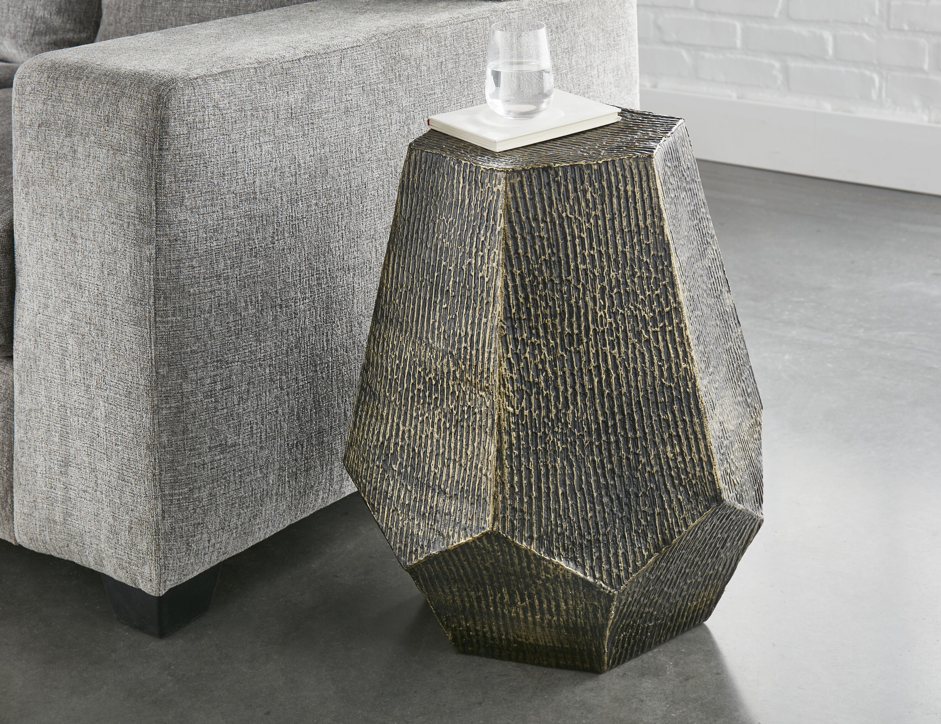 Donato Hexagonal Gold Metal End Table