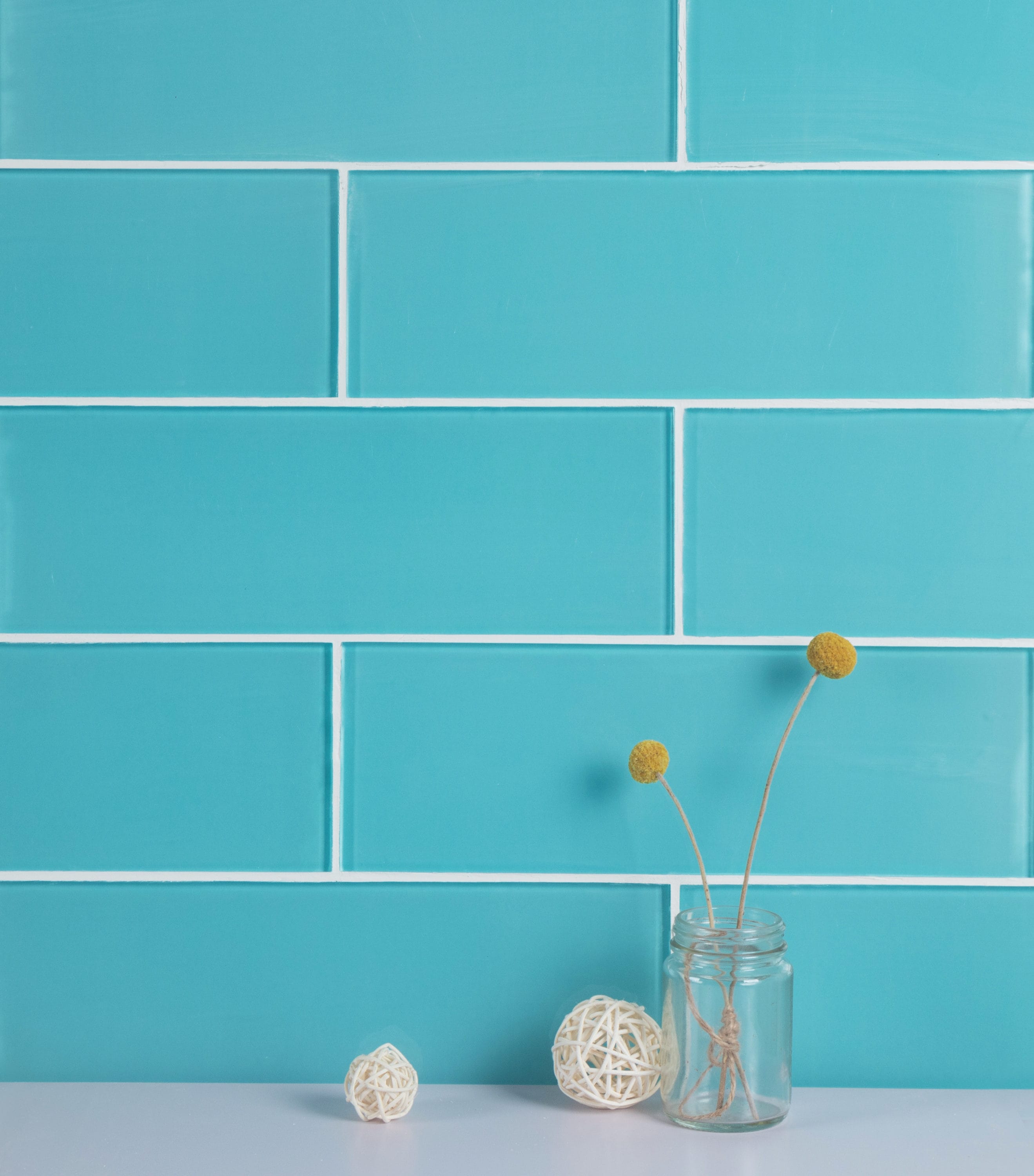 Aqua Blue 4" x 12" Polished Glass Subway Tile