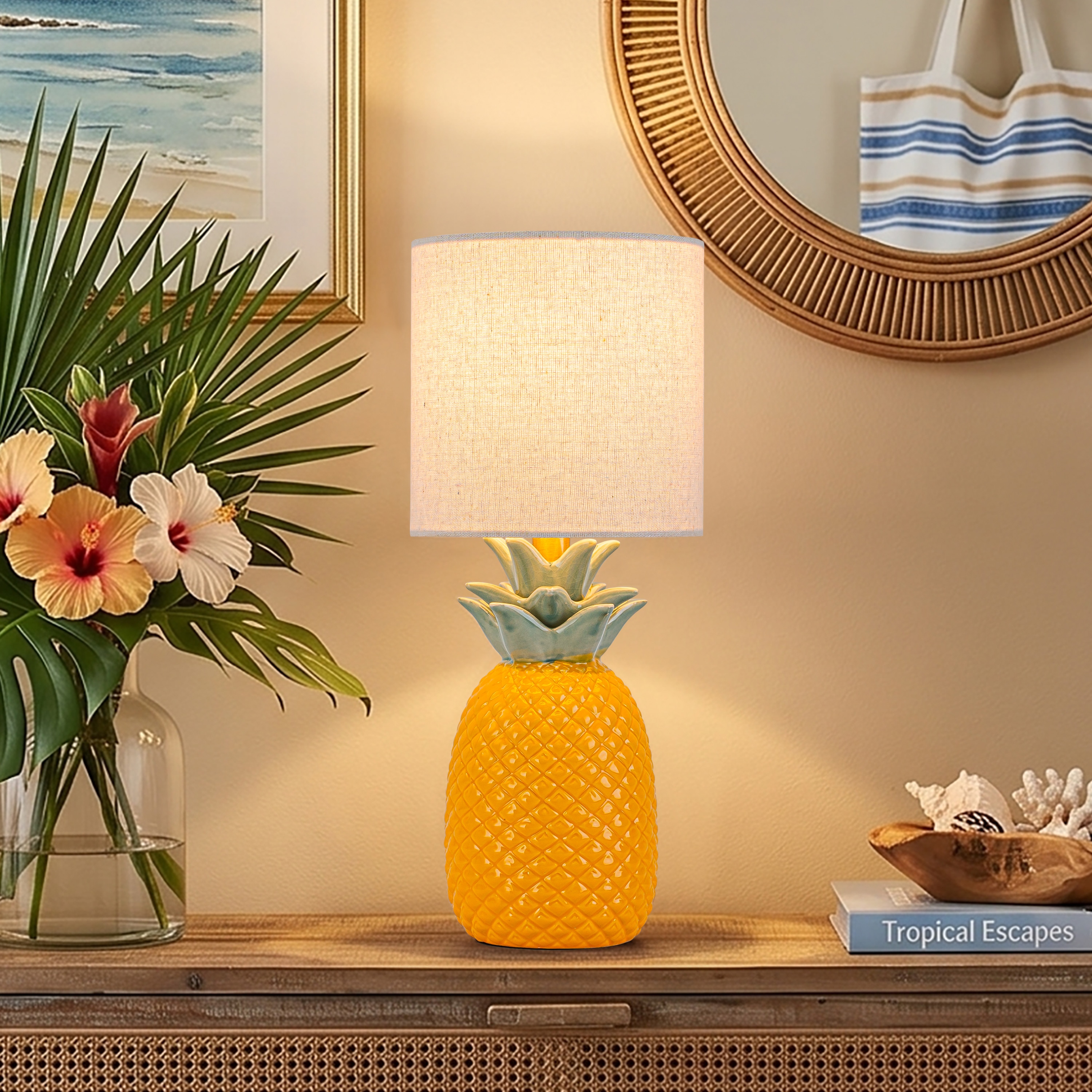 C Cattleya 16.25-in Yellow Rotary socket Table Lamp with Linen Shade