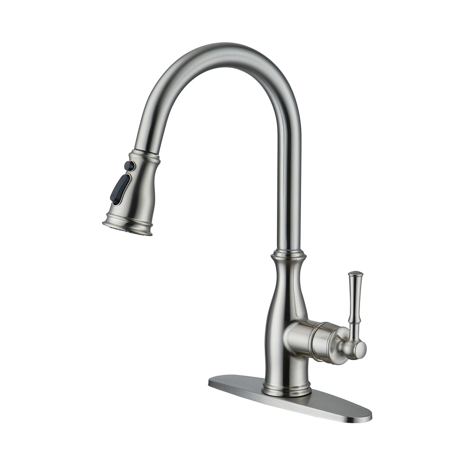 Brushed Nickel Single Handle Pull-down Kitchen Faucet with Sprayer (Deck Plate Included) | - Mondawe MD-D91-BN