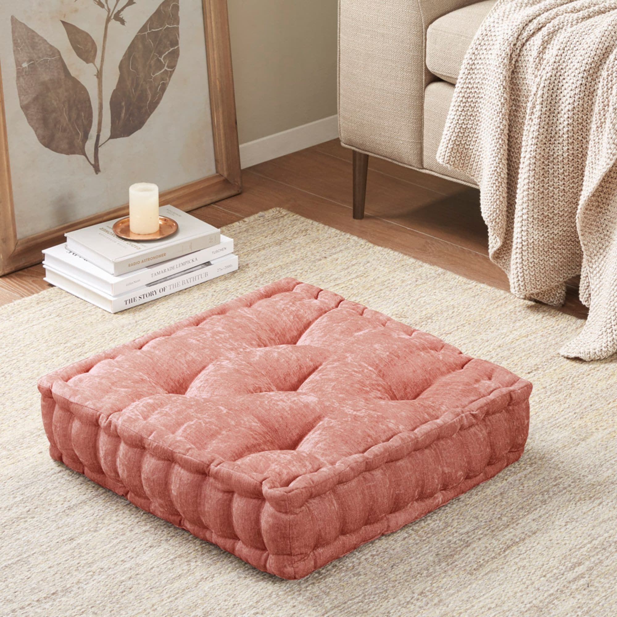 Roomfitters 20x20 Inch Chenille Square Floor Pillow Cushion Tufted Thick Floor Seating for Living Room Bedroom Pink #RF-B035P529184