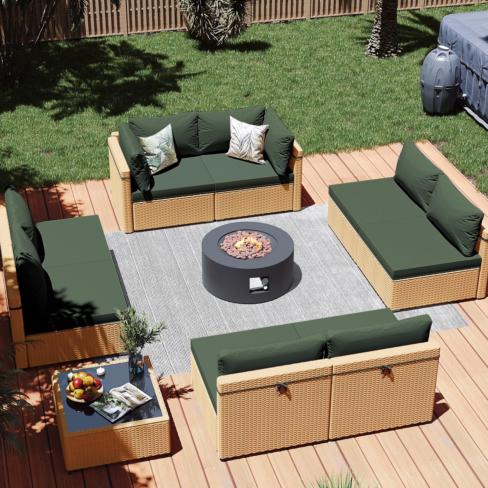 Patio Watcher LS-RT9-Y28TPDK-Y3 6 -Piece Rattan Patio Conversation Set with Green Cushions