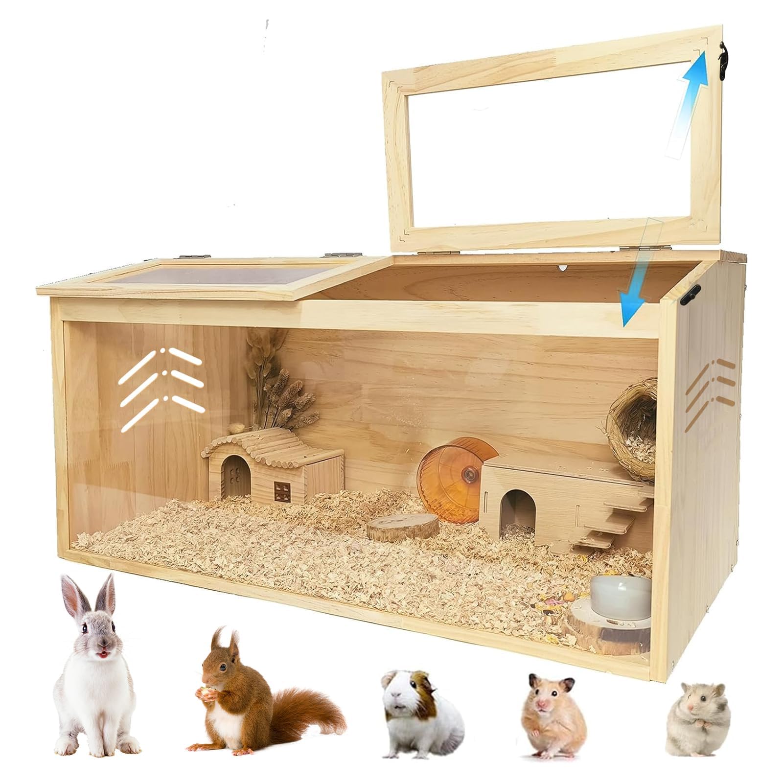 Garvee Large Wood Hamster Cage 32x16x16 Inch Indoor Guinea Pig