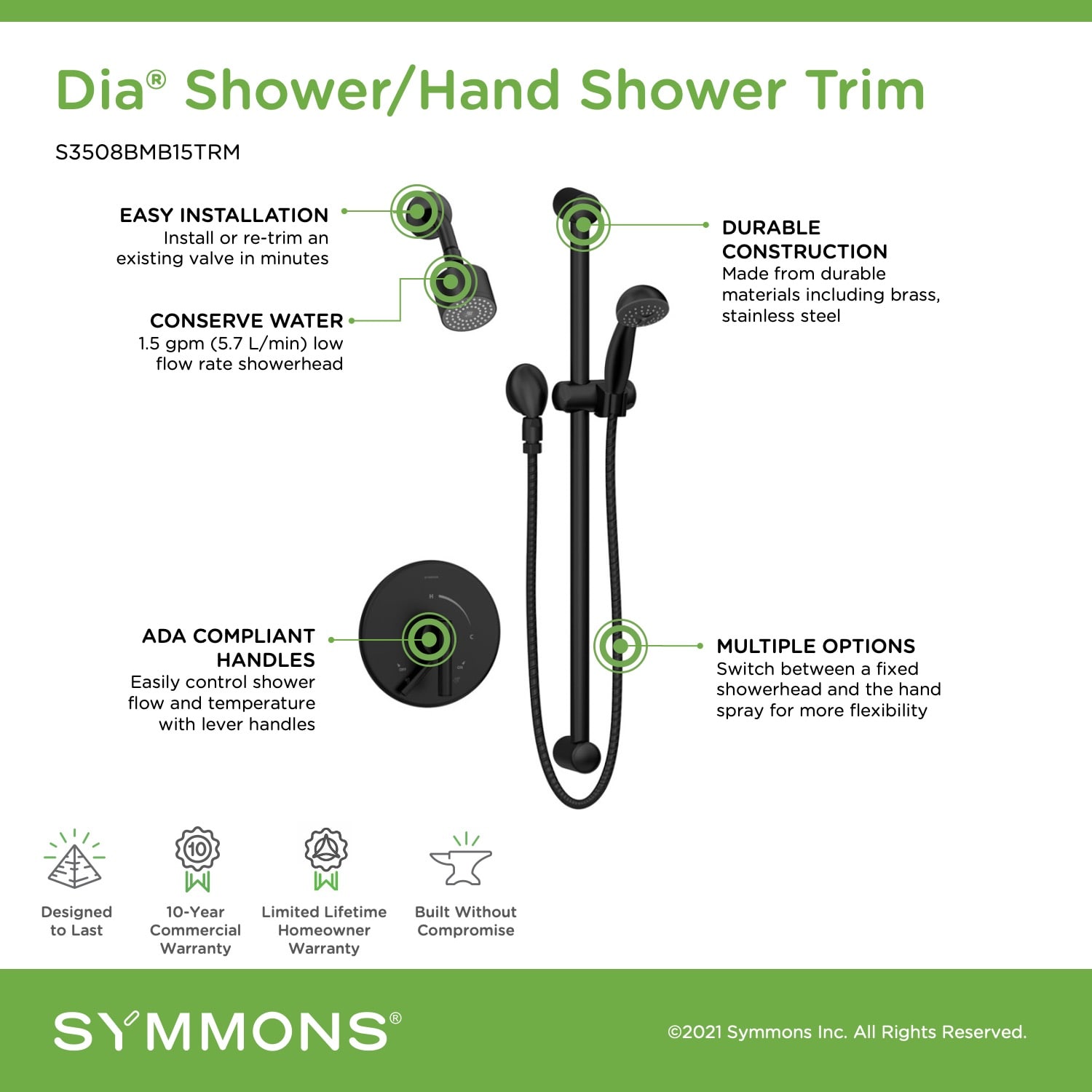 Symmons S3508BMB15TRM Tub-Shower-Faucets - View #3