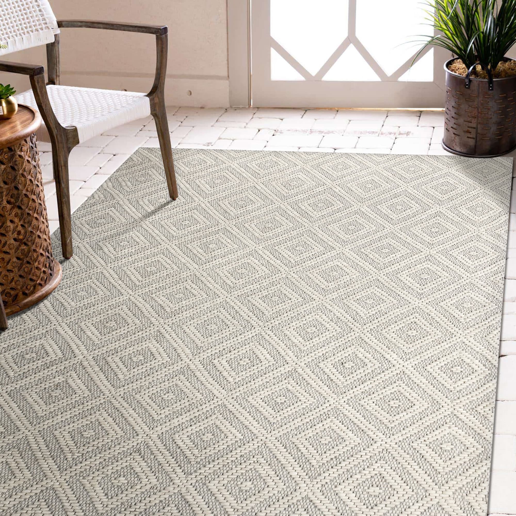LR Home 4211A7184934J8 8 x 10 (ft) Wool Ivory Rectangular Indoor/Outdoor Geometric Farmhouse/Cottage Area rug