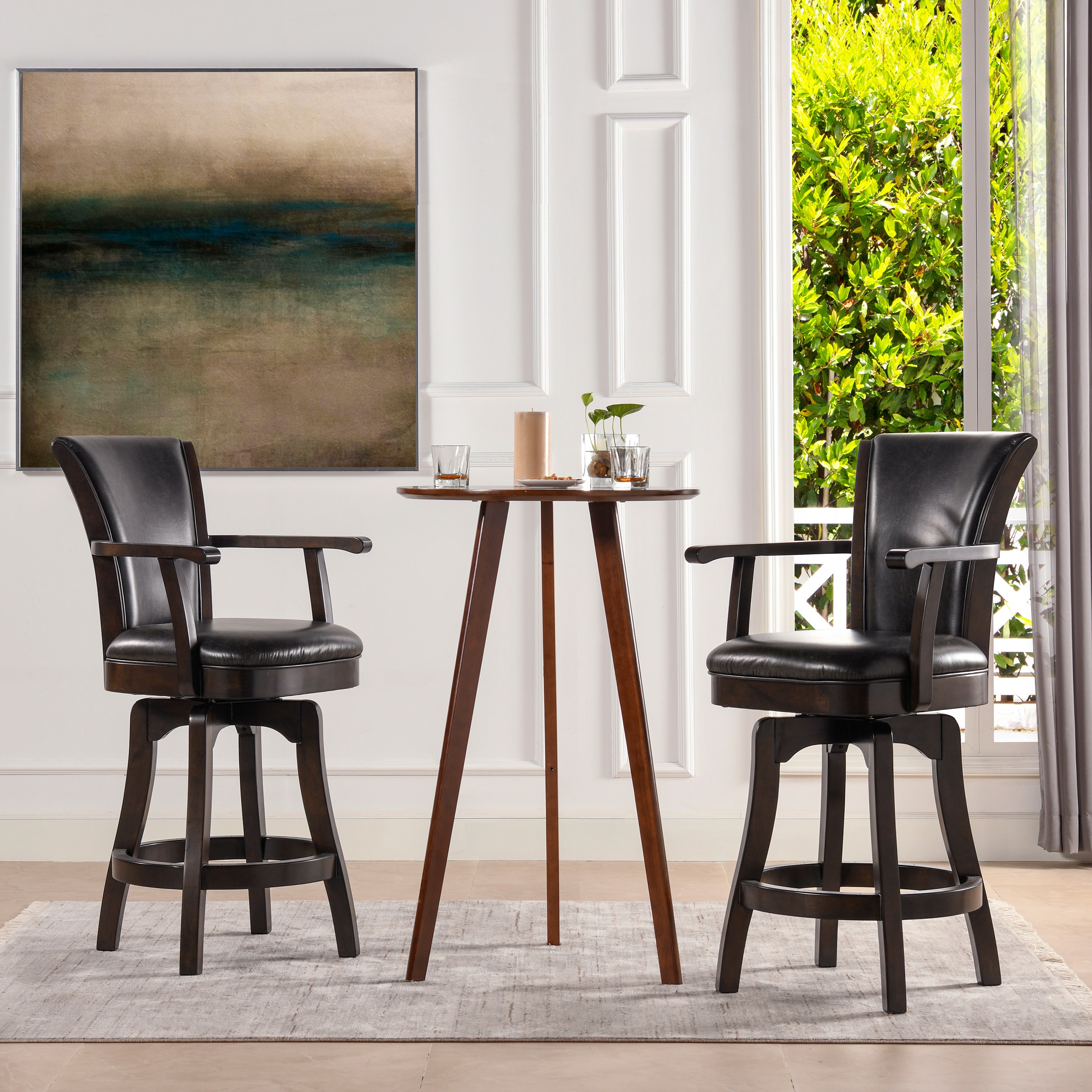 Williams 27" Swivel Counter Height Bar Stool in Vintage Black Faux Leather and Wood