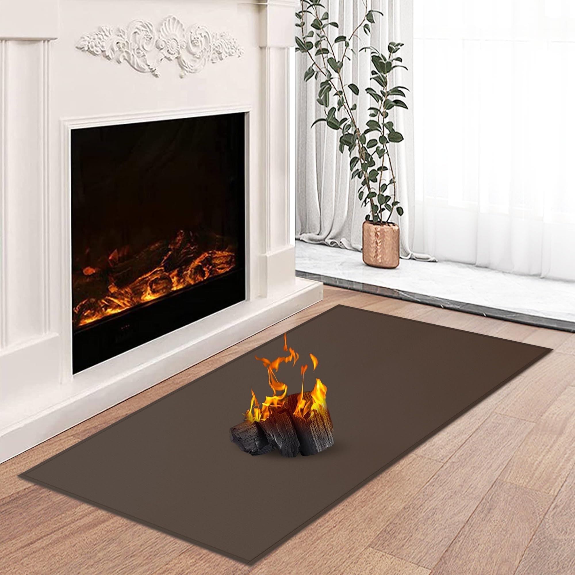 Misopily  Fire Resistant Hearth Rug 42 x 24 Inch Fireplace Mat Protects Floors and Carpets from Sparks Embers Non Slip Indoor Outdoor Brown 1
