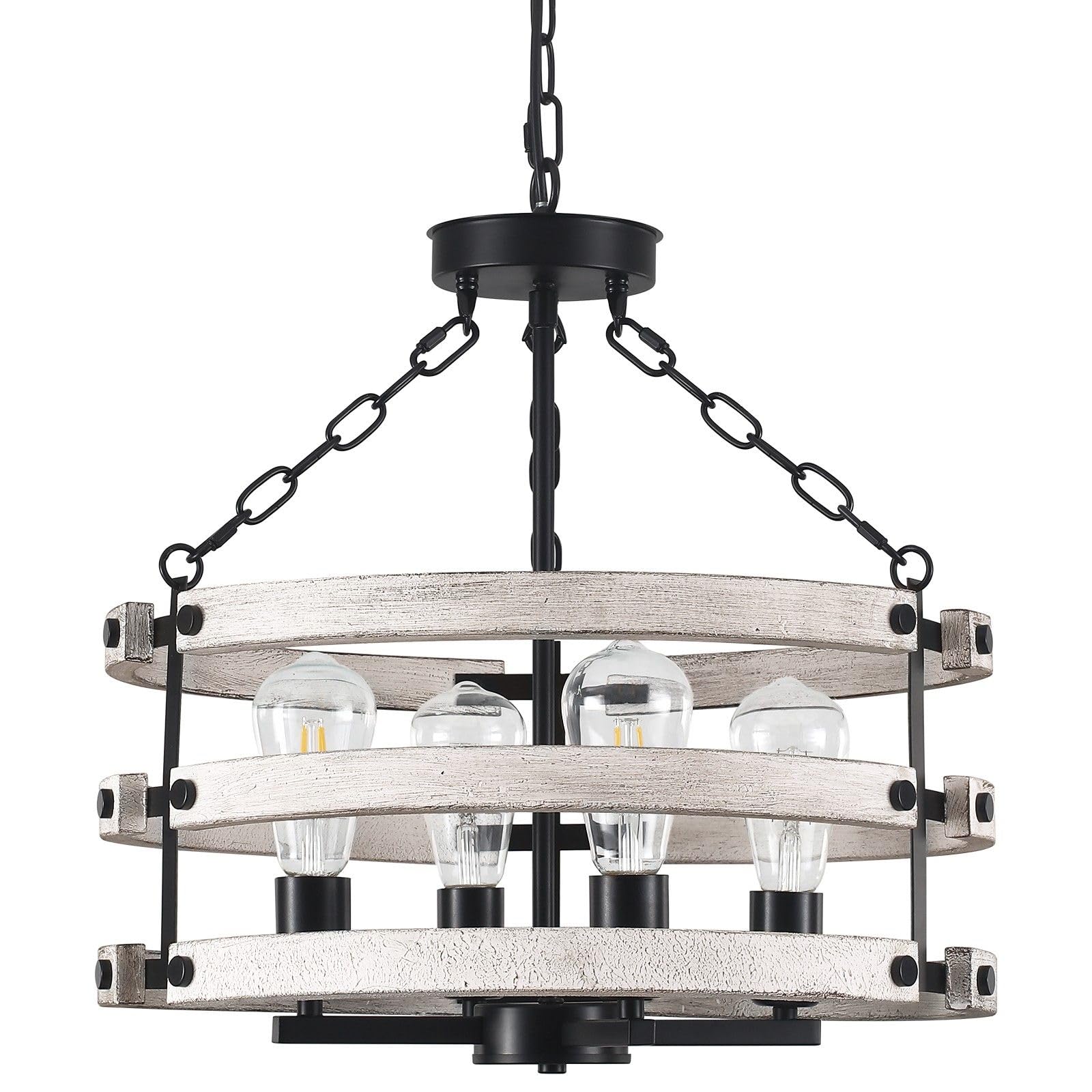 AOIZGMY  Rustic Farmhouse Chandelier Eighteen Point Eight Nine Inches White Drum Pendant Light Fixture for Dining Room Entryway Four Lights E26