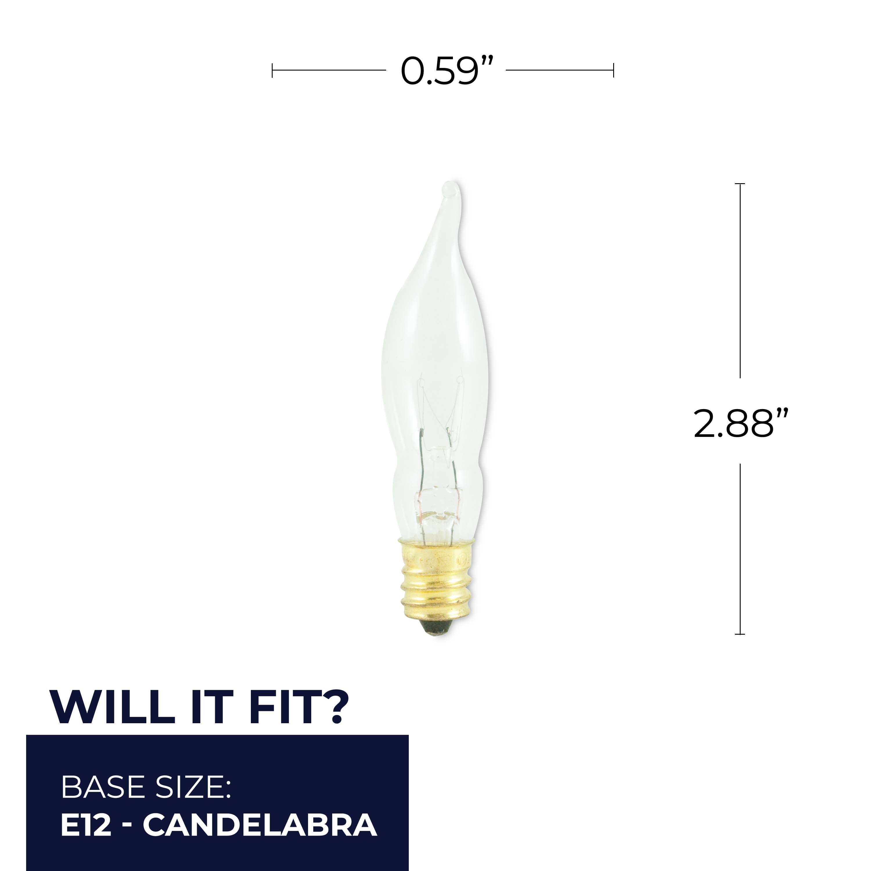 Bulbrite Incandescent CA8 Candelabra Screw Base (E12) Light Bulb, 15 Watt,  Clear