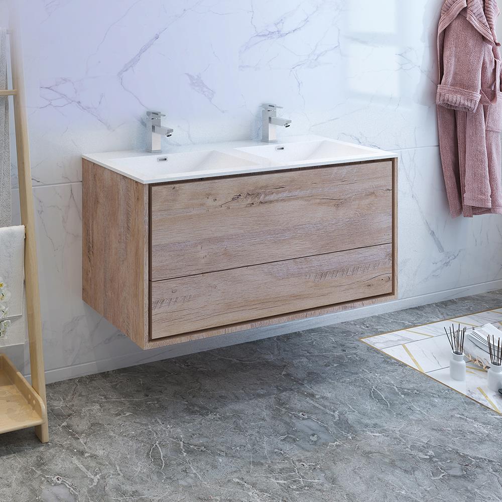 Fresca Catania 48-in Rustic Natural Wood Double Sink Bathroom Vanity ...