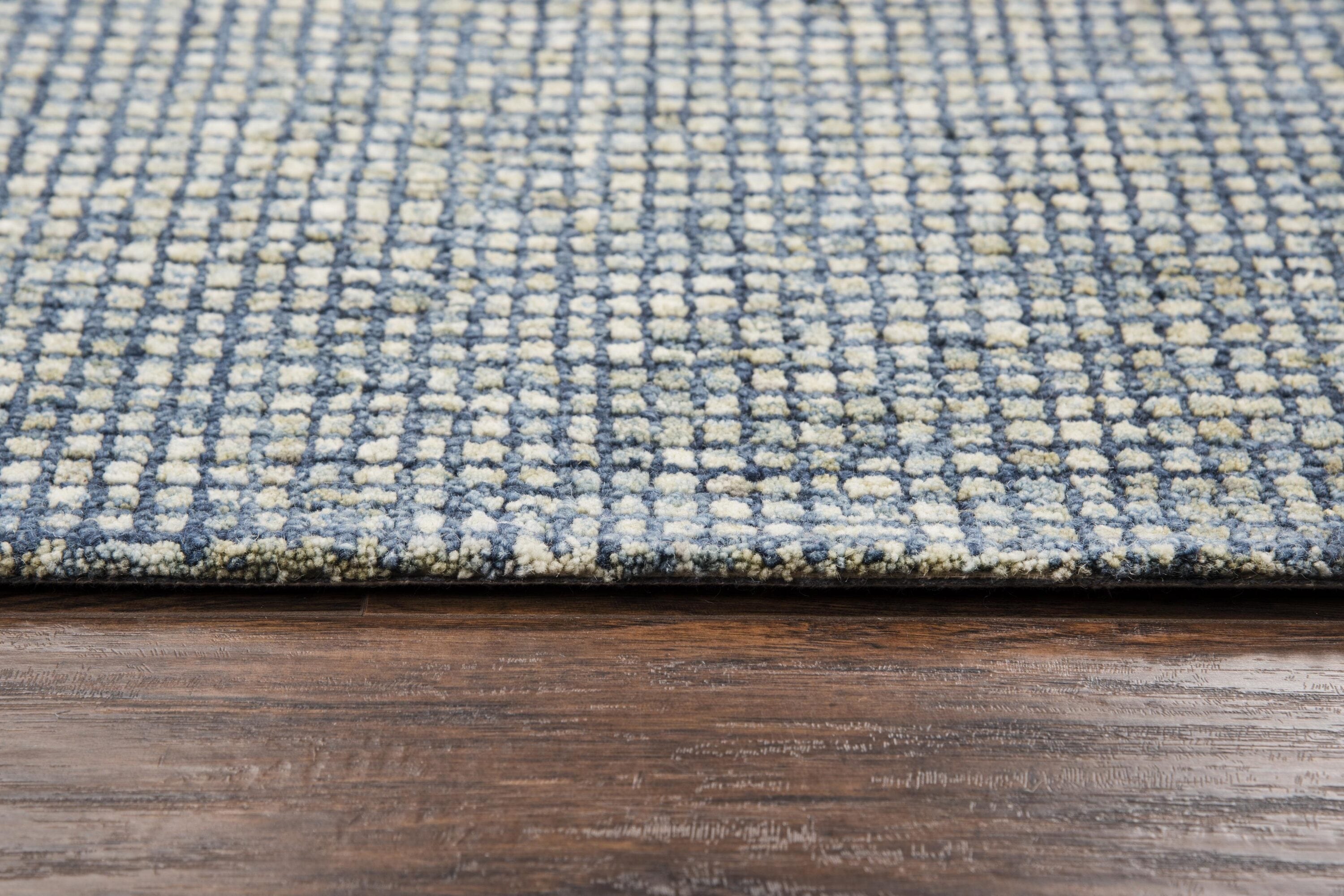 Storm Blue and Cream Casual Geometric Hand-Tufted Wool Rug 5' x 8'