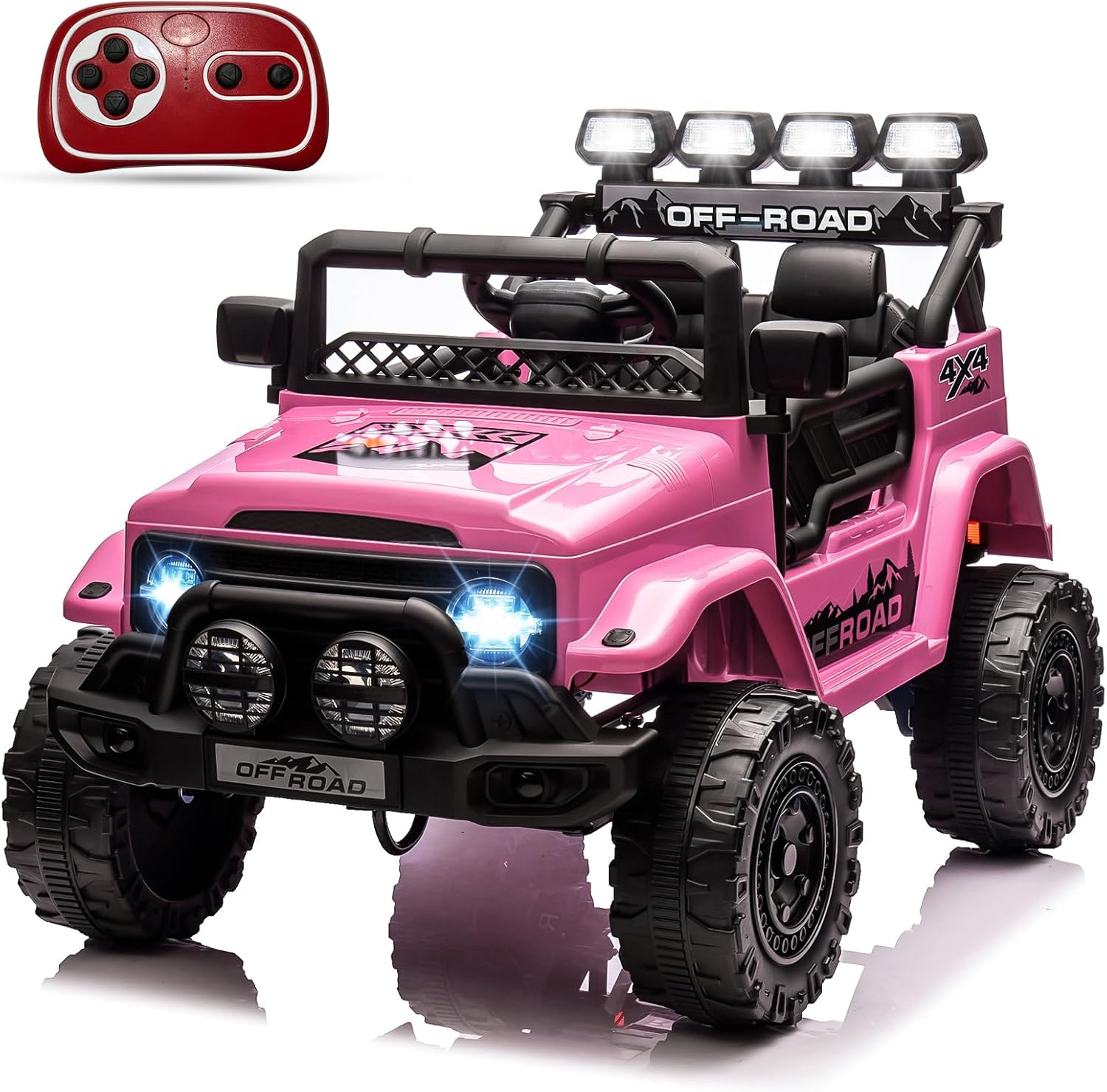 Qeetex LHF-TC-WQ591057 12V Kids Ride On Car Ride On Toy for Kids Ages 37-96 Months Electric Truck with 5MPH Max Speed Remote Control Steering Wheel Accelerator Pedal Treaded Tires Music and Story Pink