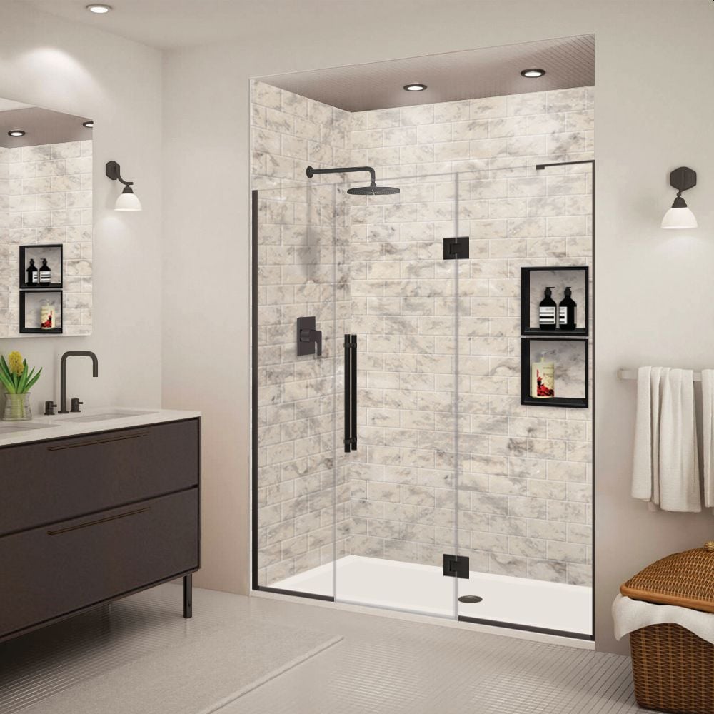 Transolid EHTF695277610C-BK-MB Elizabeth Matte Black 69-1/2-in to 70-1/2-in x 76-in Semi-frameless Hinged Soft Close Shower Door