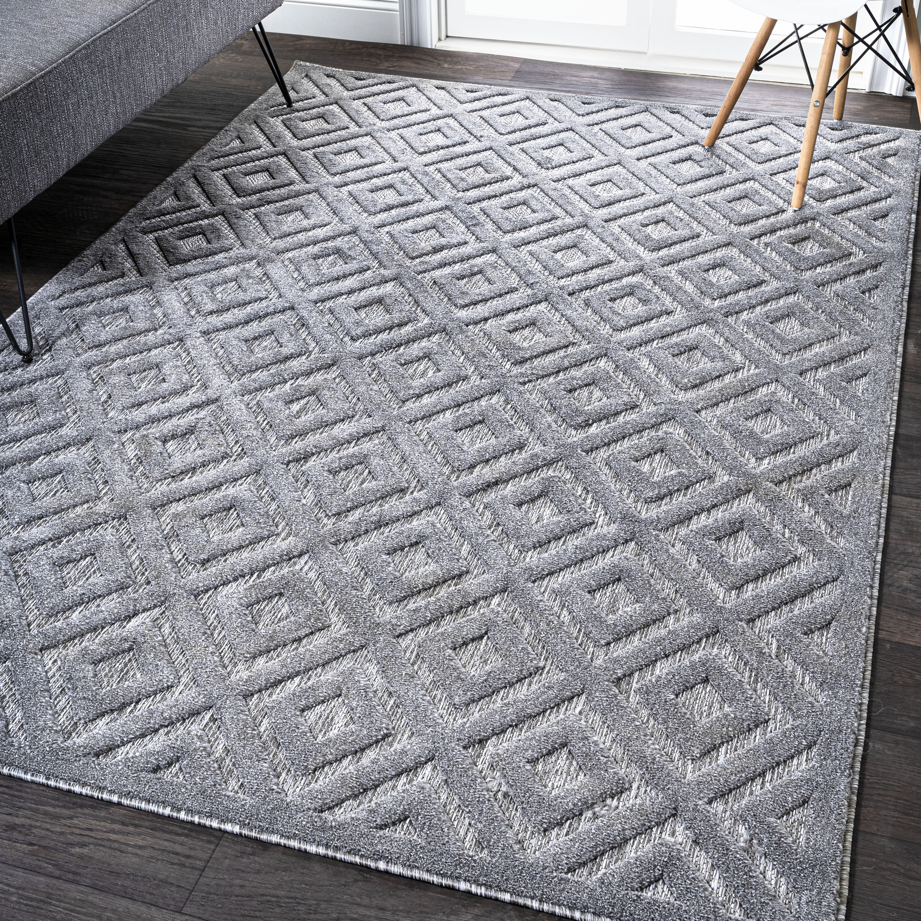JONATHAN  Y IBZ104A-4 IBIZA Portmany Neutral Diamond Trellis 4 x 6 (ft) Loomed Polypropylene Dark Gray Rectangular Indoor/Outdoor Geometric Bohemian/Eclectic Area rug
