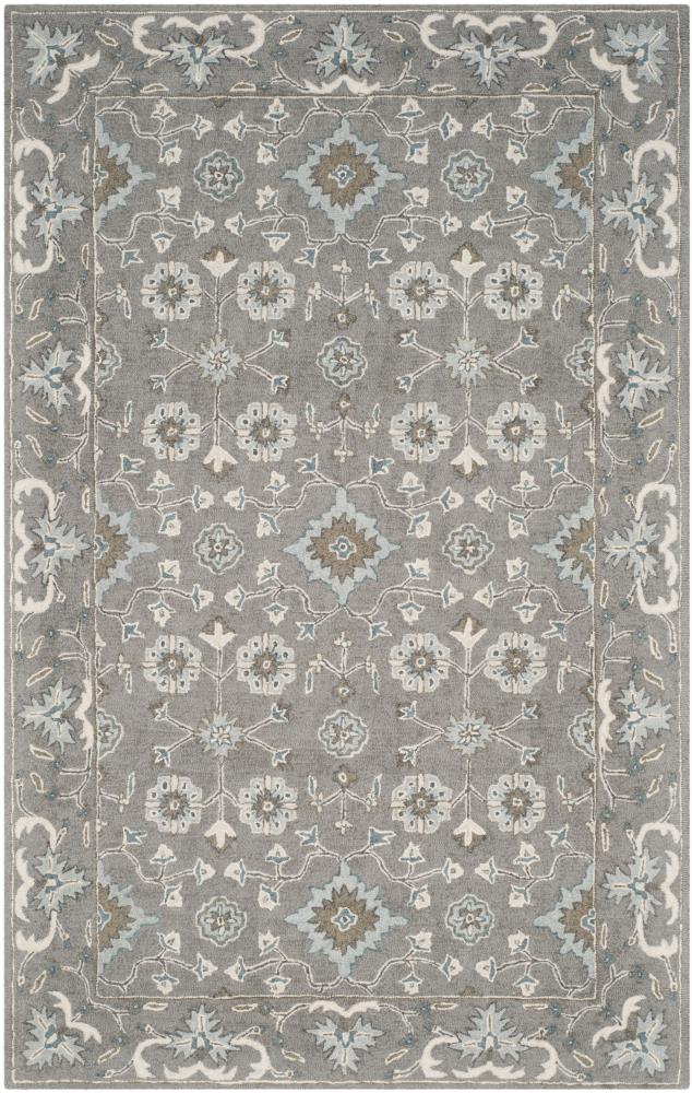 Elegant Hand-Tufted Blossom Floral Wool Rug in Gray, 5' x 8'