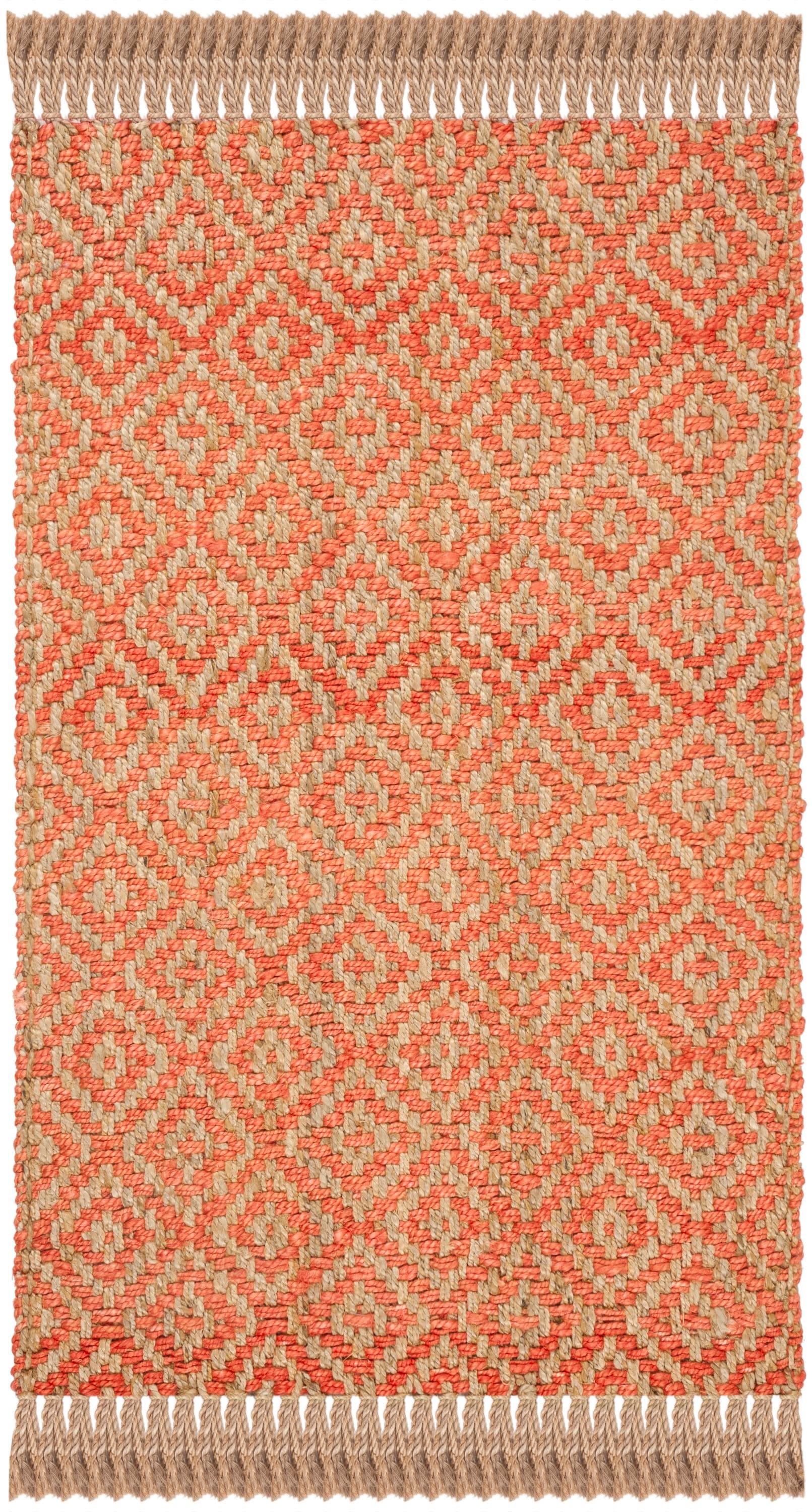Safavieh NF266B-3 Natural Fiber Davie 3 x 5 (ft) Jute Orange/Natural Rectangular Indoor Geometric Coastal Throw rug