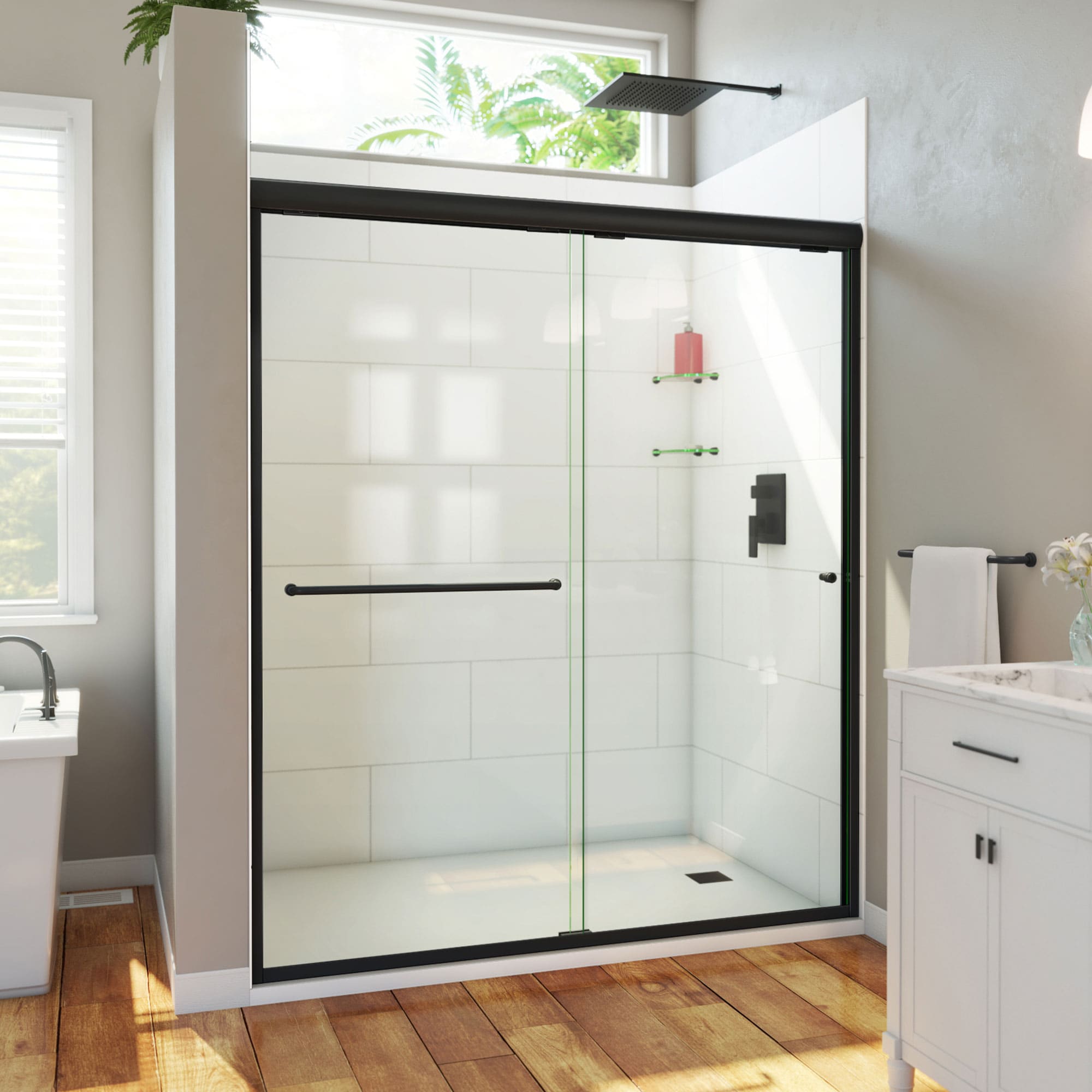 DreamLine SDAH60W700VXX09 Alliance Pro HV Matte Black 56-in to 60-in W x 70.5-in H Semi-frameless Bypass Sliding Shower door 3/8-in Thick Clear Glass