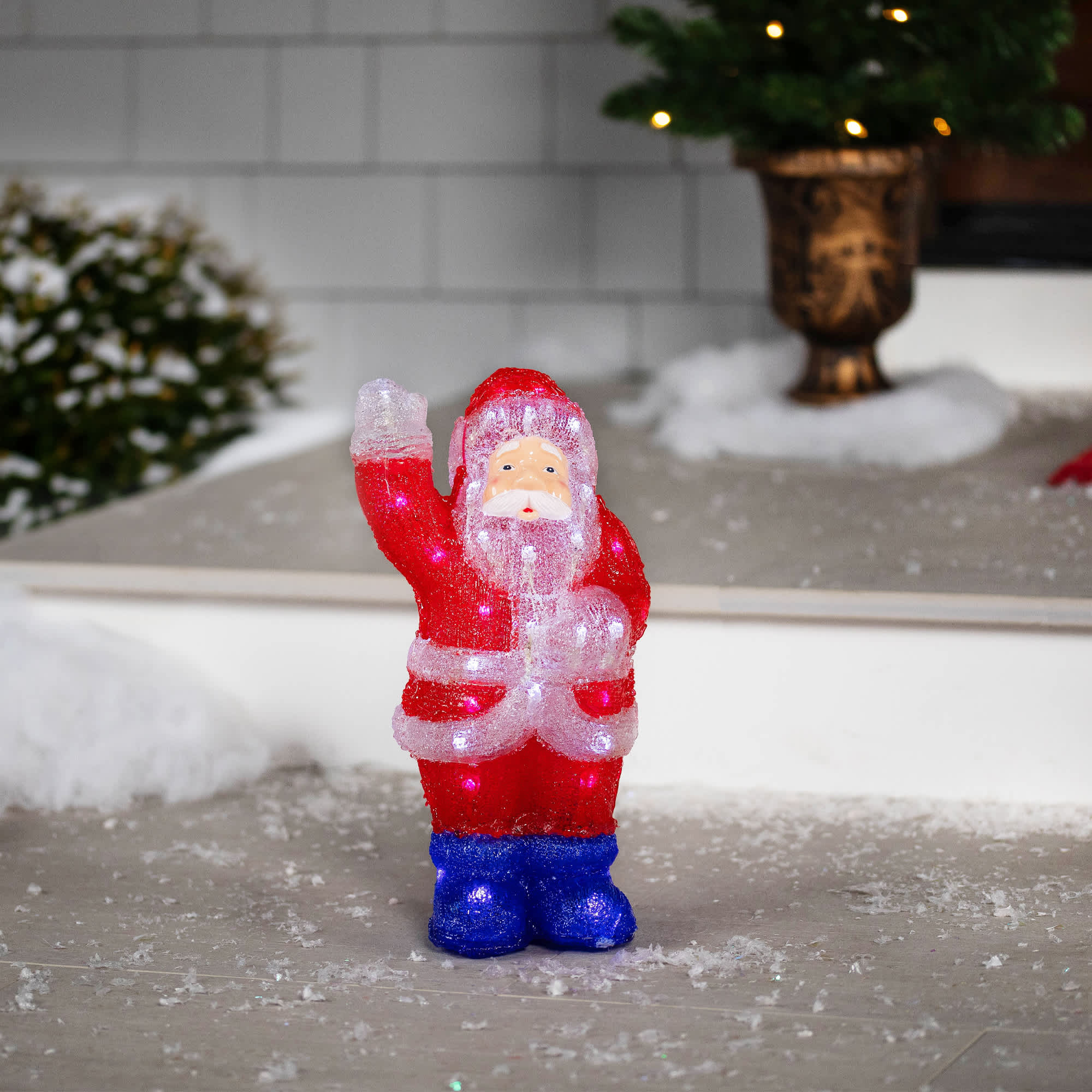 Northlight LED Lighted Commercial Grade Acrylic Waving Santa Claus Outdoor Christmas Decoration - 14 inch