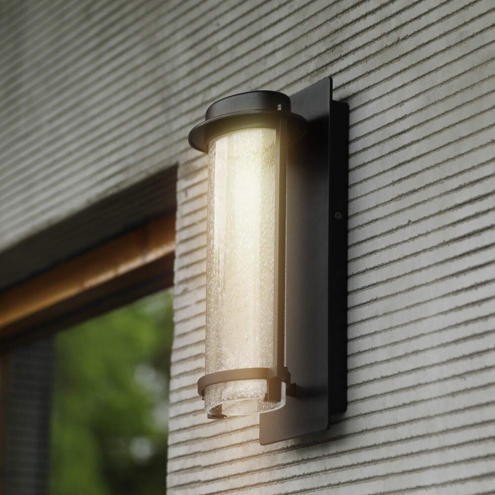Matte Black Cylinder LED Wall Sconce with Seeded Glass