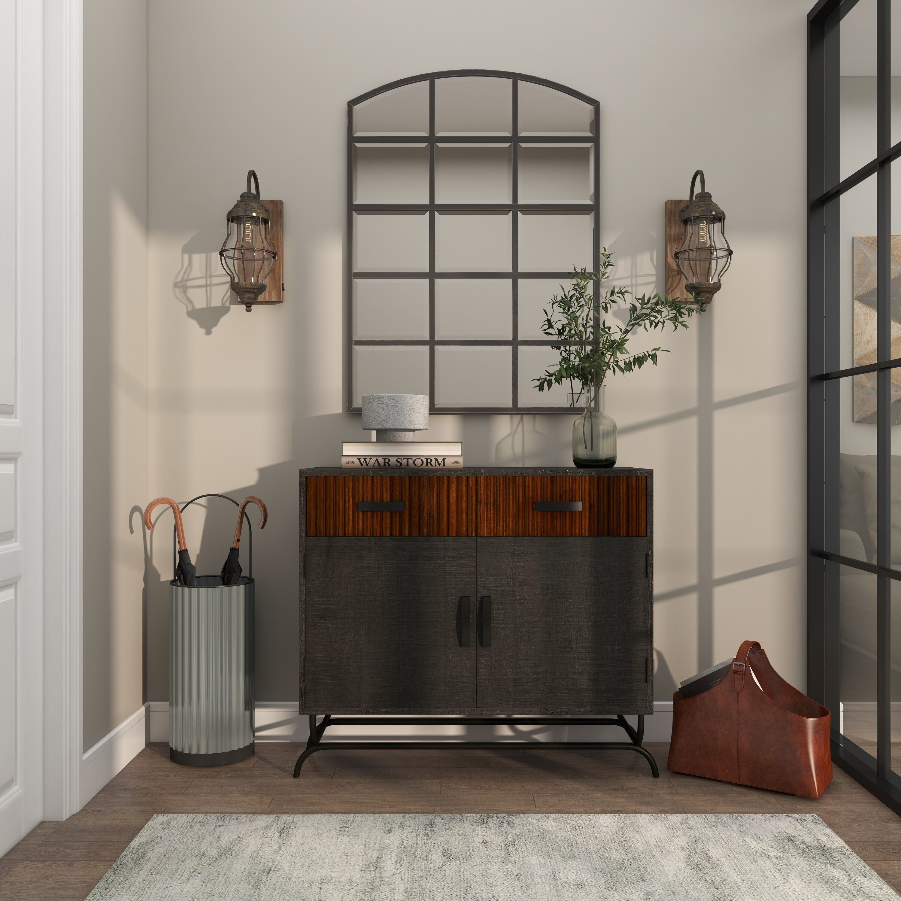 17" Black Iron and Wood LED Wall Sconce