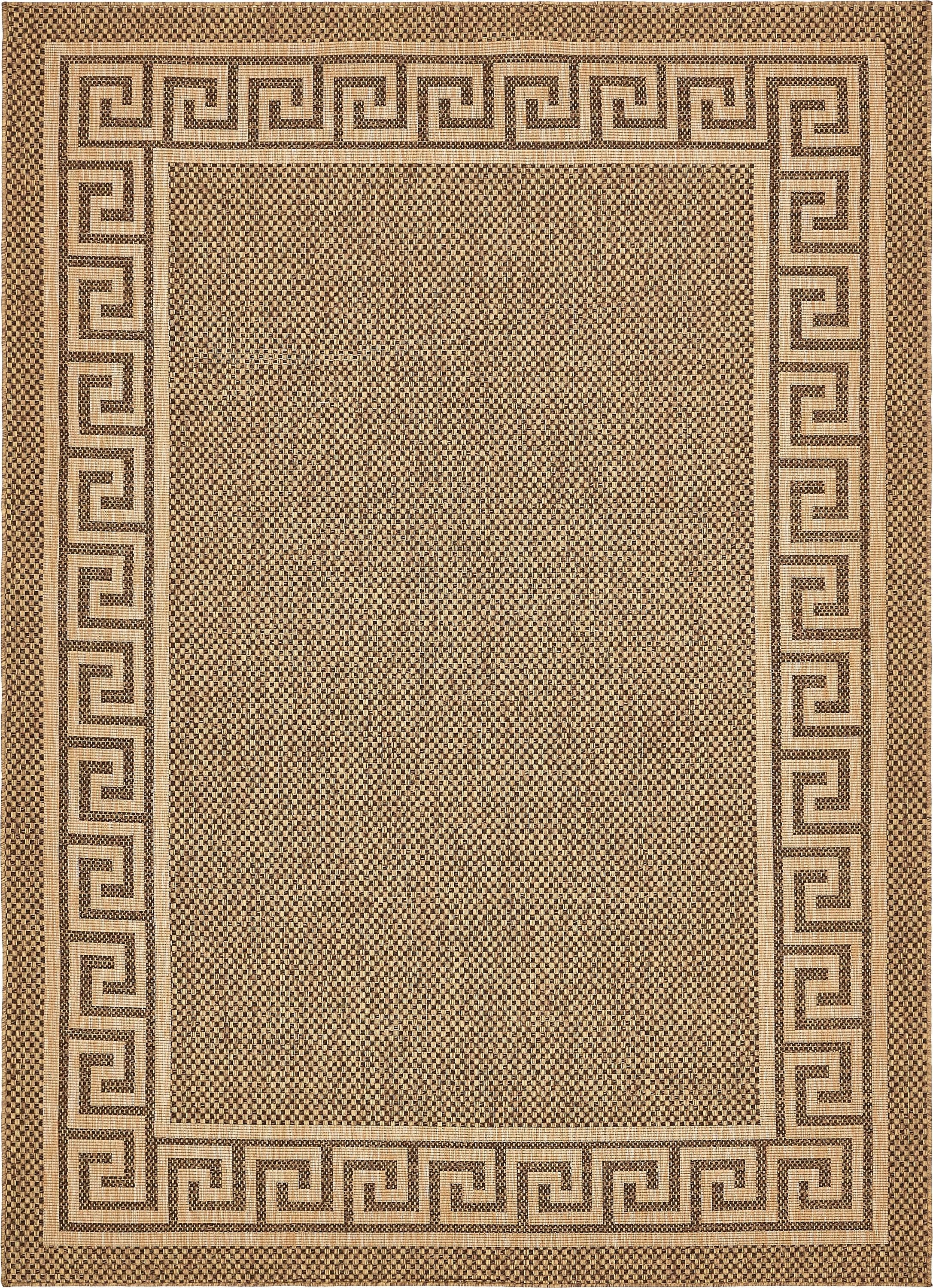 Unique Loom 3135613 Greek Key Outdoor 8 x 11 (ft) Loomed Polypropylene Brown/Light Brown Rectangular Indoor/Outdoor Geometric Global Area rug