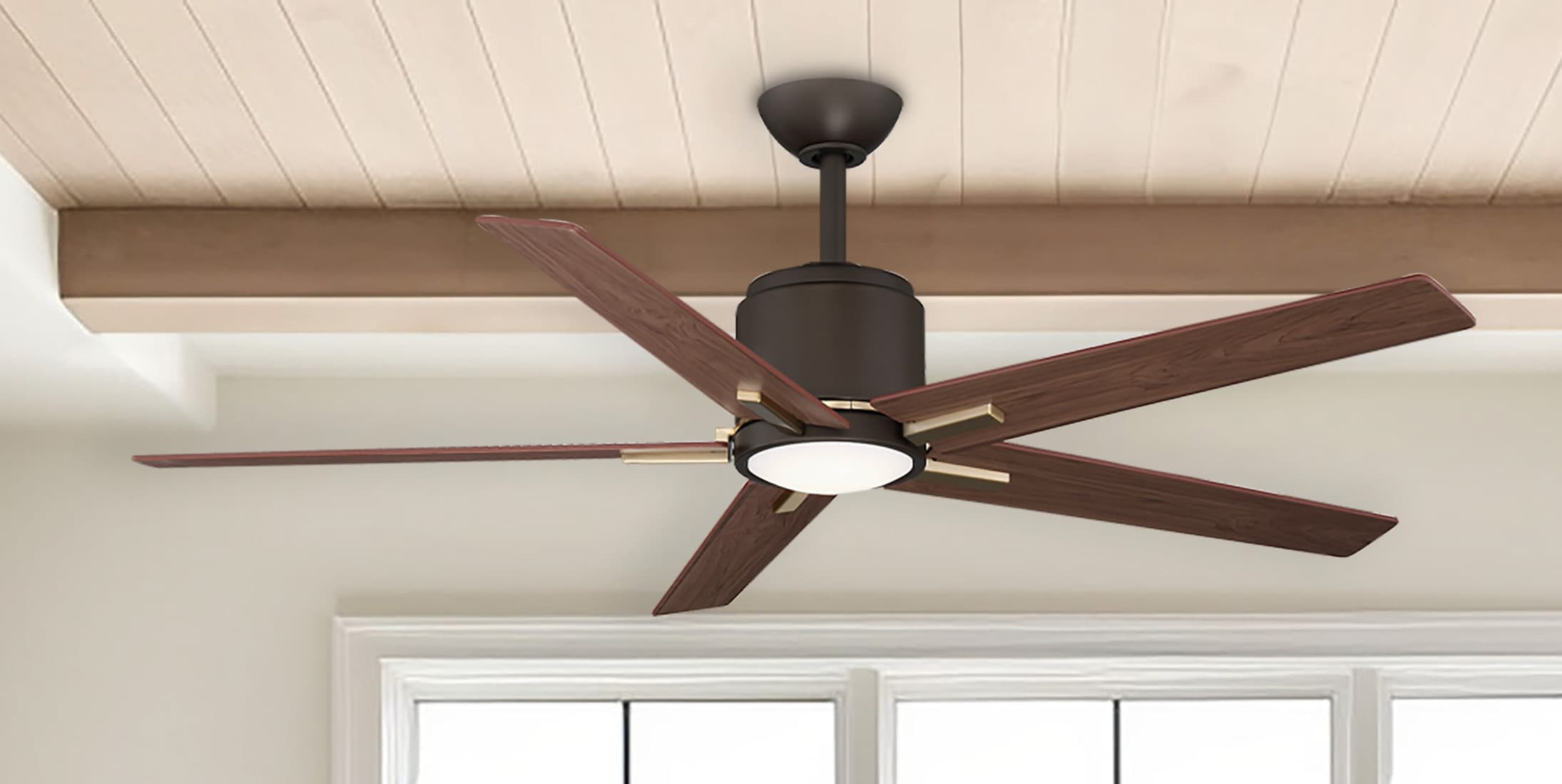 Minka Ceiling Fan Co. 84025 Savili 54-in Integrated LED Oil Rubbed Bronze with Dark Walnut/Medium Maple Blades Ceiling Fan With Light - Remote Included ( 5 -Blade )