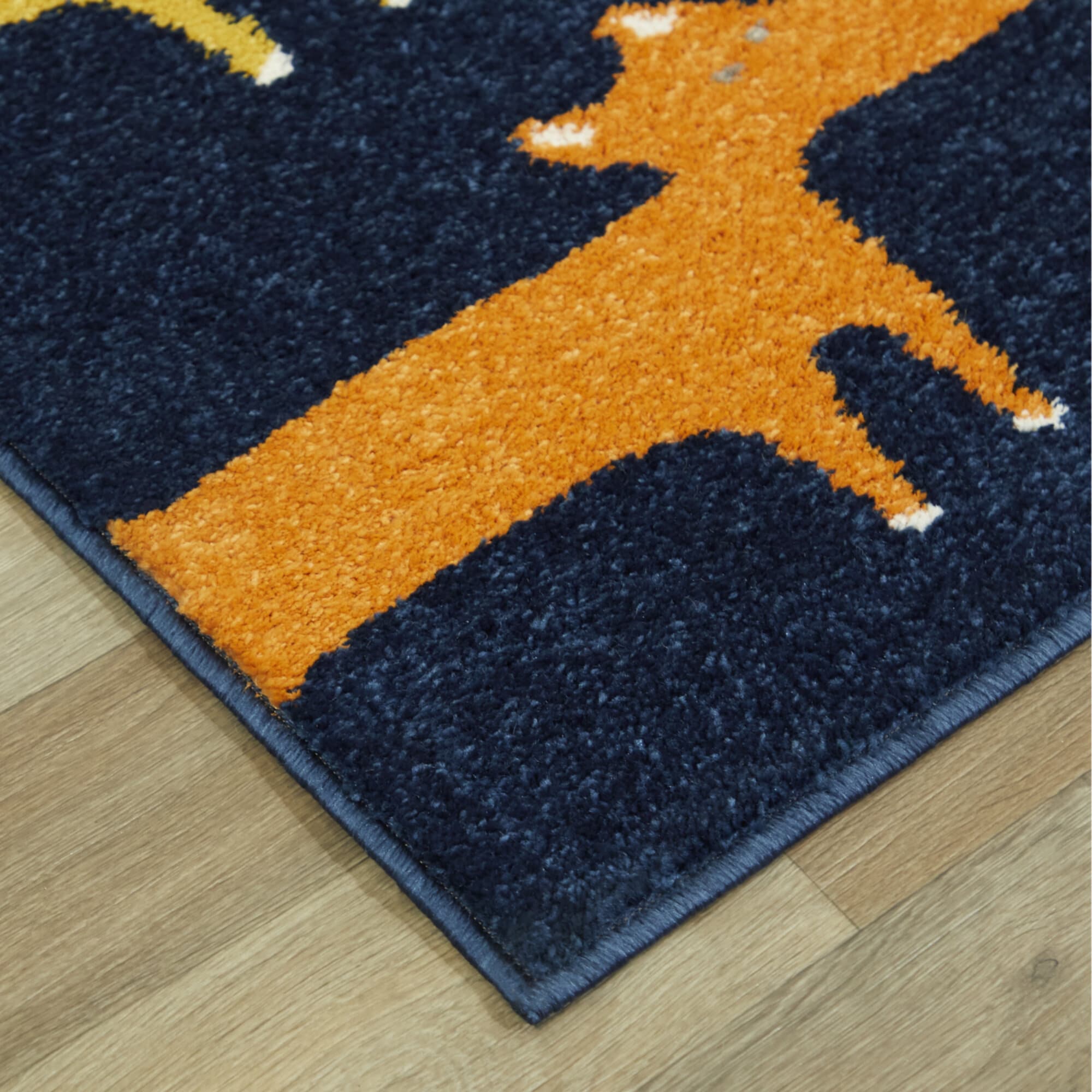 Blue and Orange Fox Pattern Rectangular Kids Rug