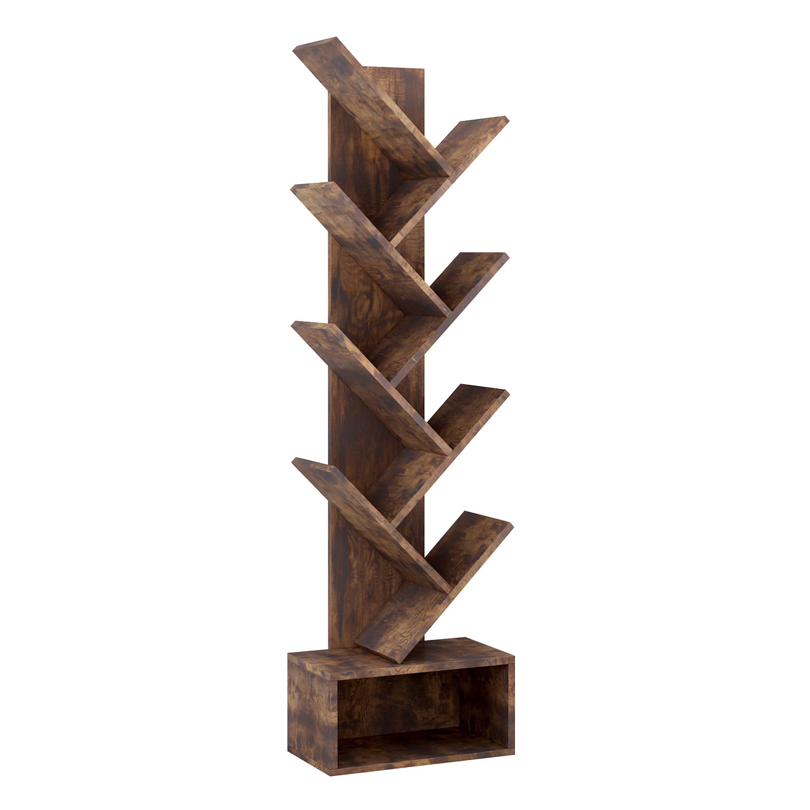 Qeetex JXNAG-PHO-0ZQWD56X 8 Tier Tree Bookshelf Free Standing Tree Bookcase with Drawer Utility Book Organizer Shelves for Home Office Living Room Bedroom Floor Standing Book Shelf-Tiger Wood Color