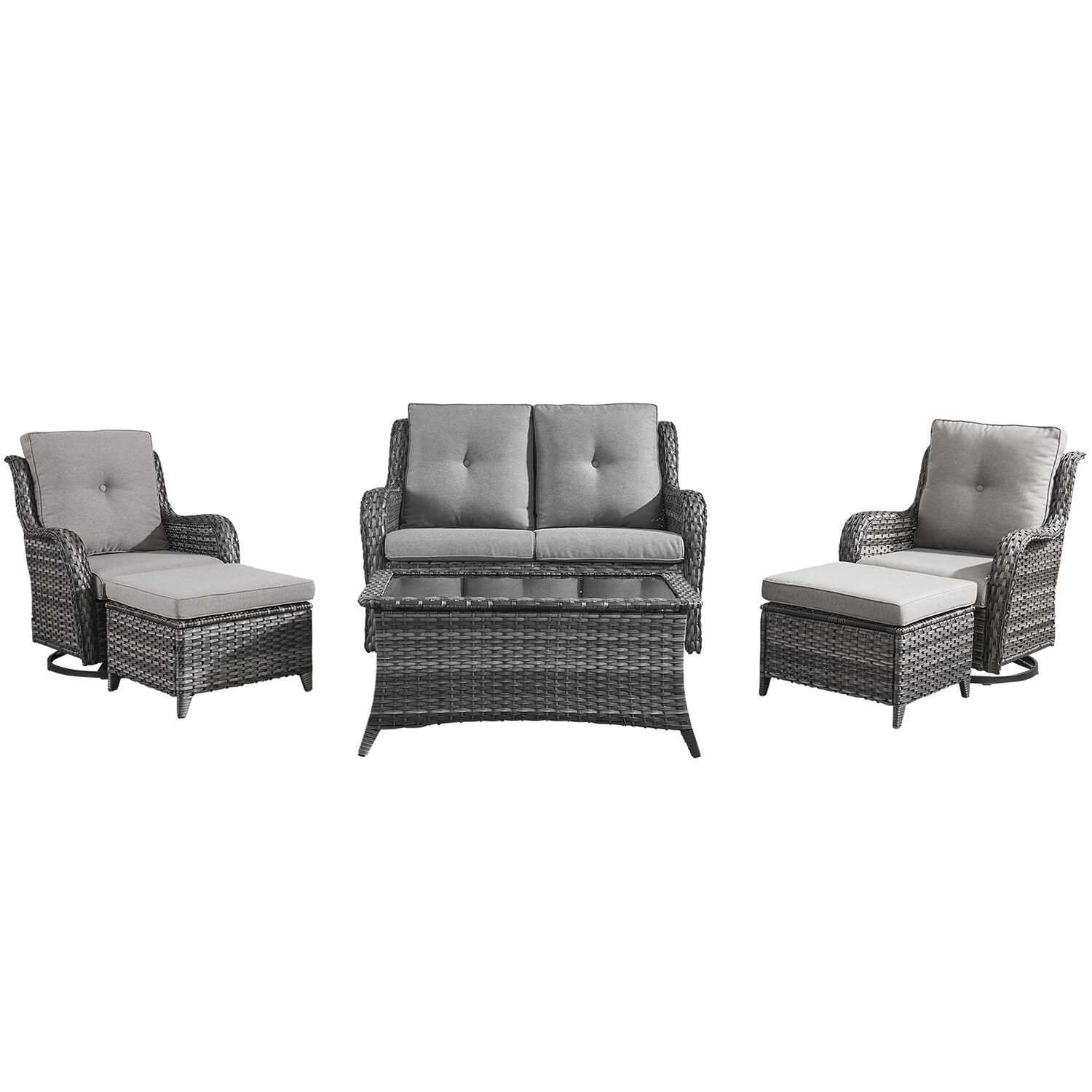 Rilyson FS039019024016-2 Curved Handrail 6 -Piece Wicker Patio Sofa Conversation Set with Gray Cushions