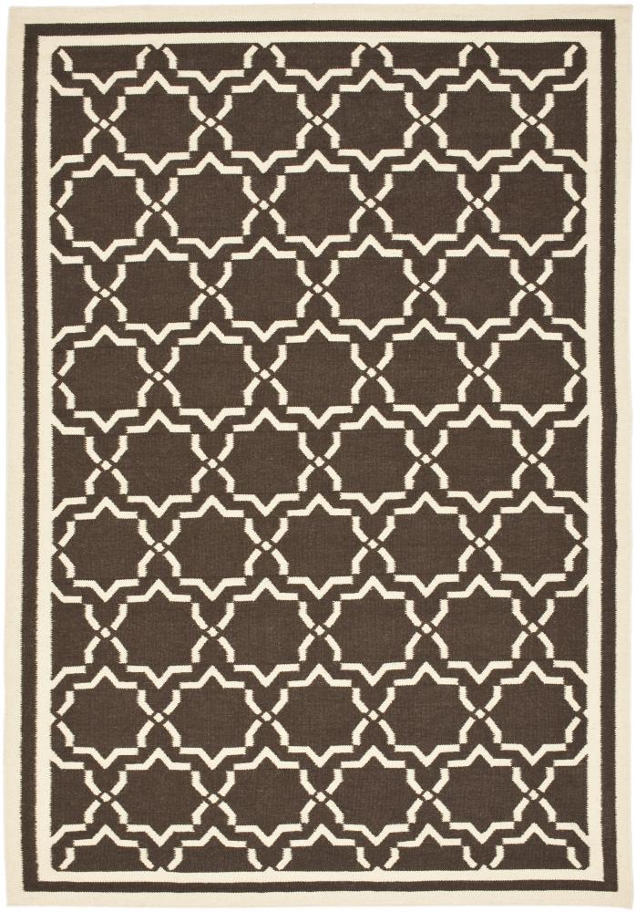 Safavieh DHU545A-4 Dhurries Talia 4 x 6 (ft) Wool Chocolate/Ivory Rectangular Indoor Geometric Coastal Area rug
