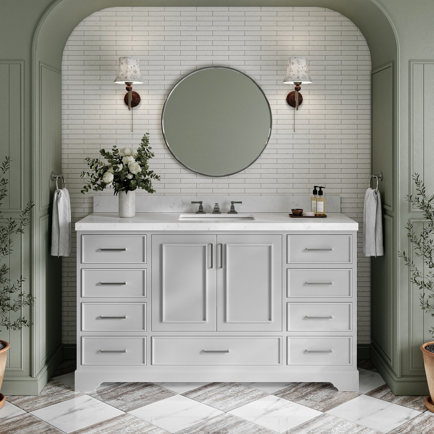 ARIEL M060SCQRVOGRY Stafford 60-in Gray Undermount Single Sink Bathroom Vanity with Carrara White Quartz Quartz Top