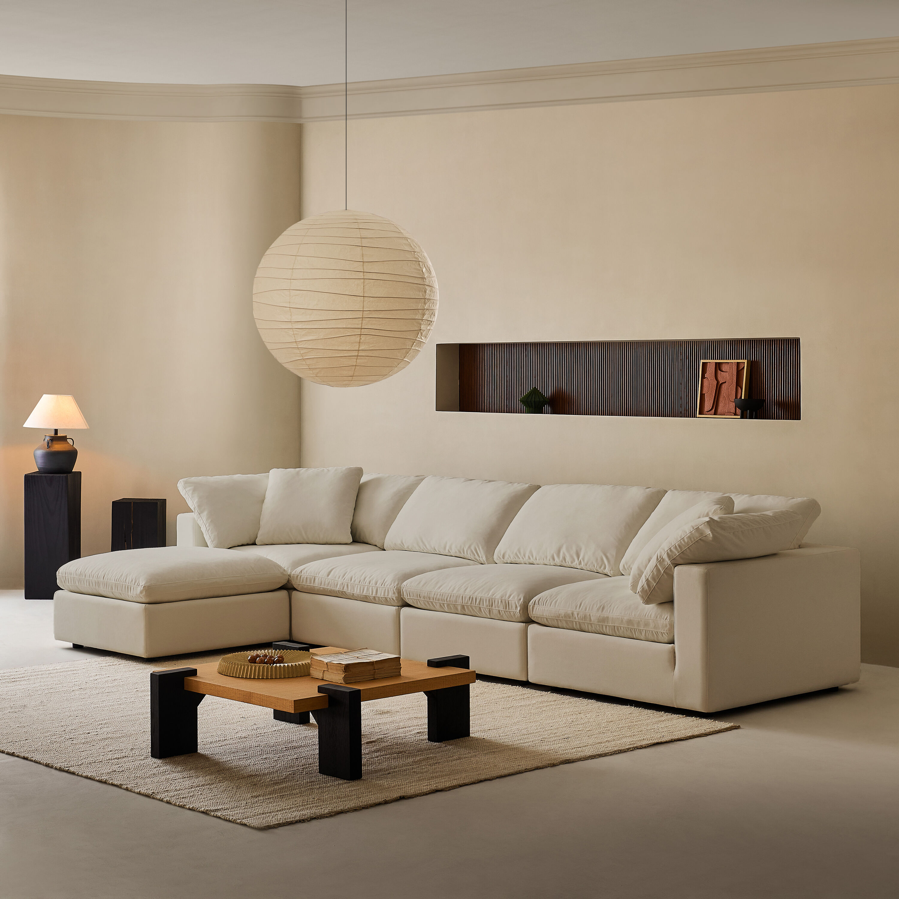  YSWZ4+1T-LB Sofa 157-in W Casual Linen Beige Linen 4-seater Sofa with Slipcover