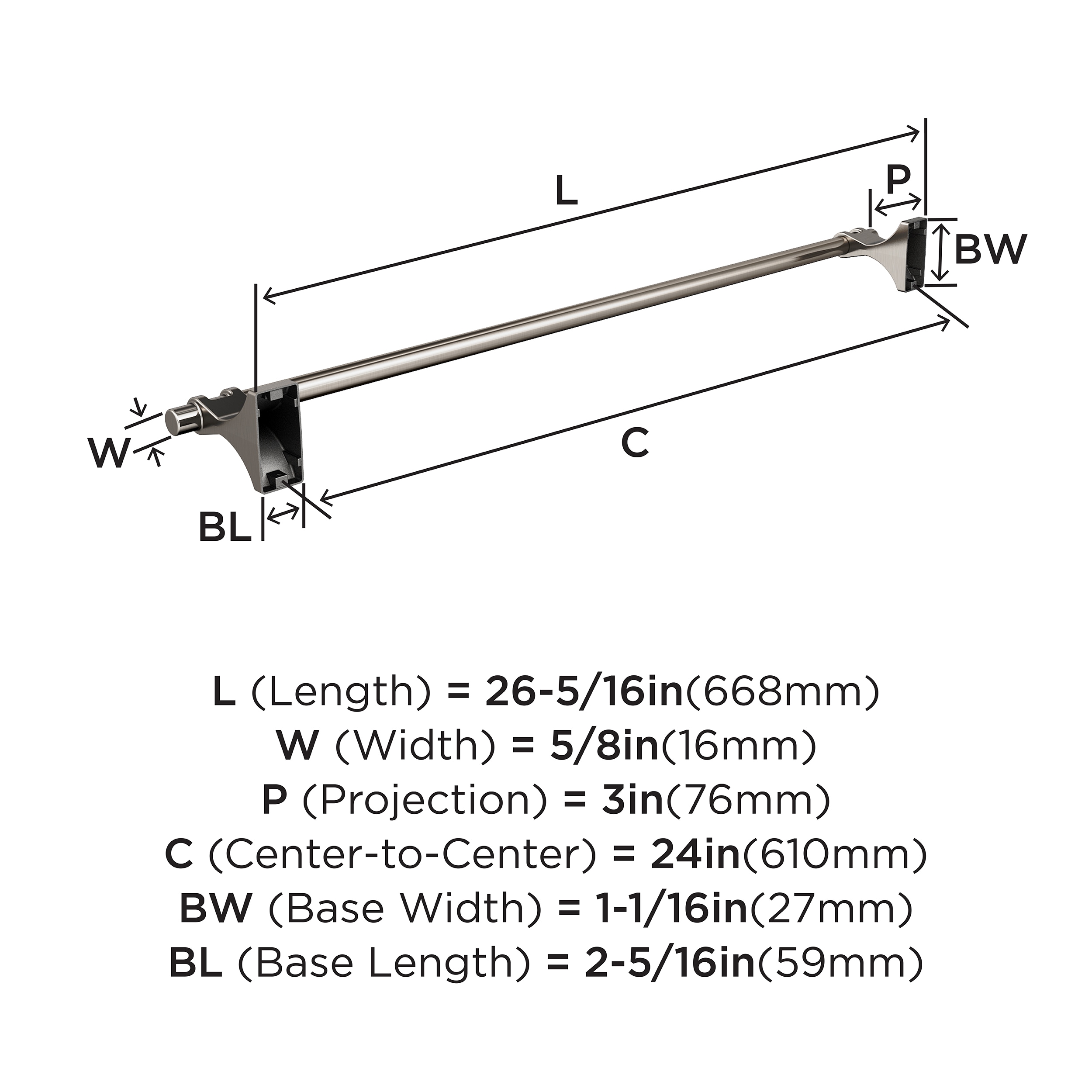 Amerock Davenport 24-in Brushed Nickel Wall Mount Single Towel Bar in ...