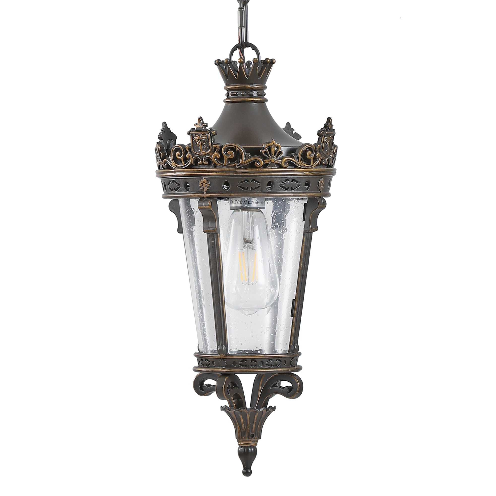 AAZJ Outdoor Hanging Lantern 1 -Light Coffee,Golden Vintage Clear glass Lantern Outdoor Hanging Pendant Light