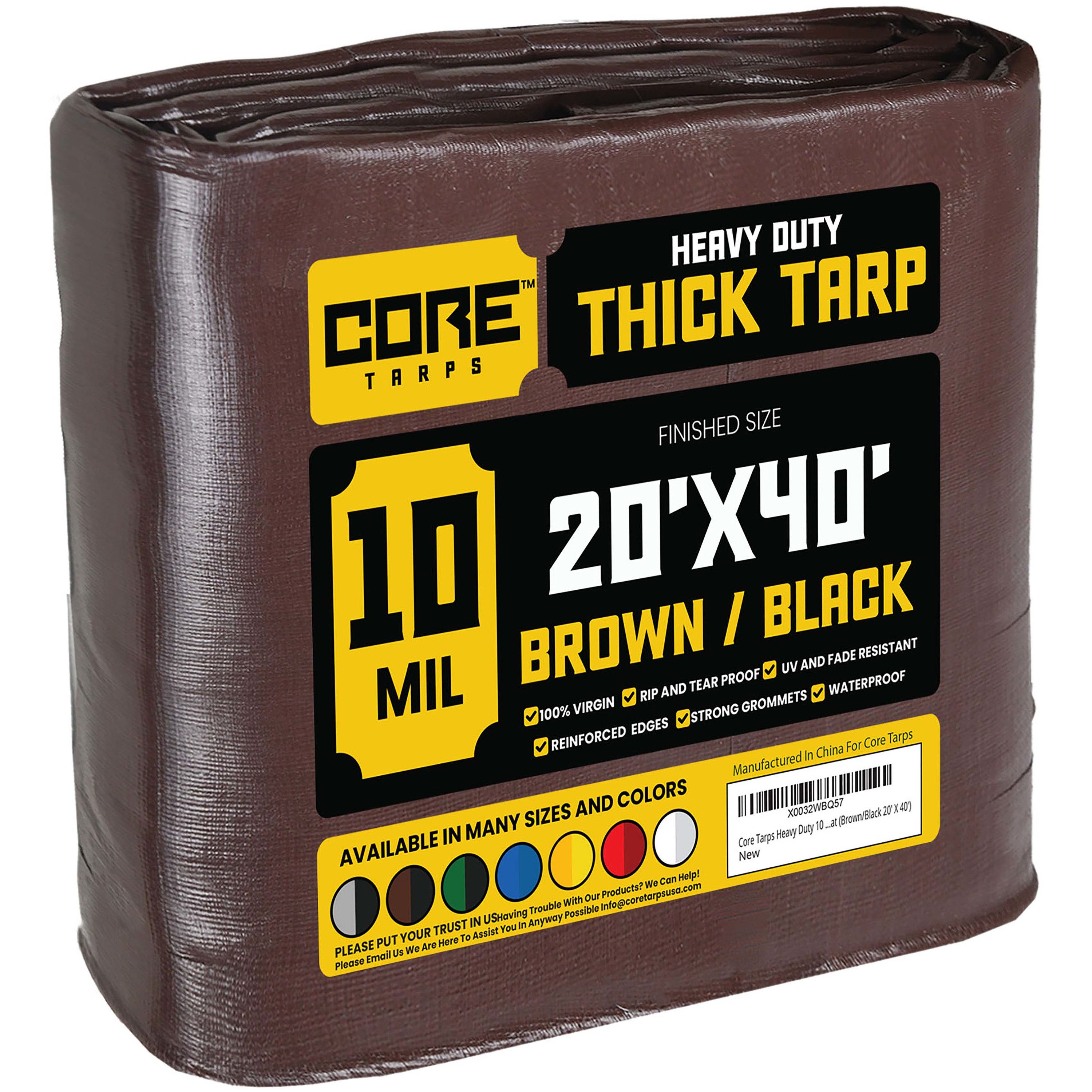 Core Tarps CT-602-20X40 20-ft x 40-ft Brown Waterproof Commercial Polyethylene 10-Mils Tarp