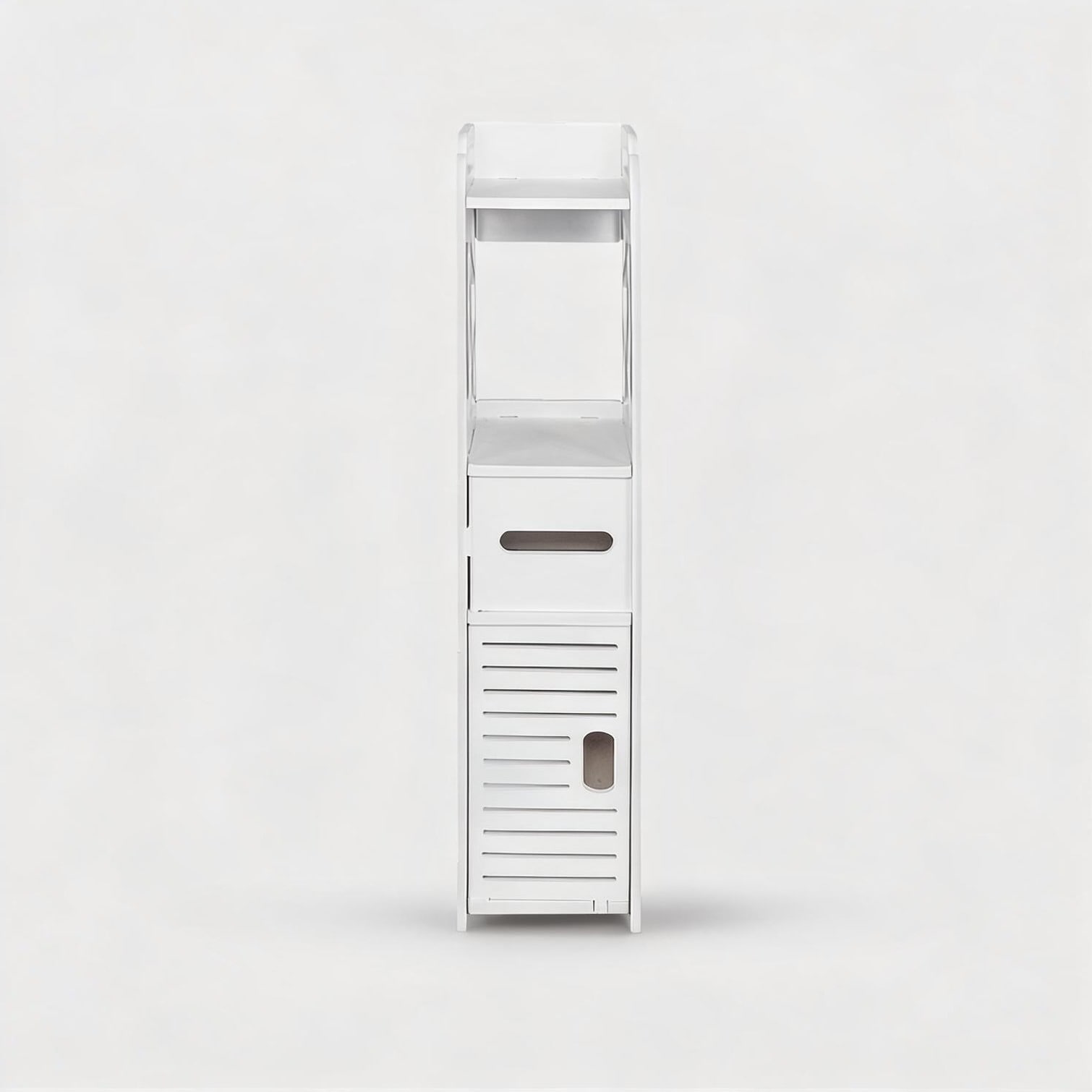 sunjurt Freestanding Storage Tower with Drawer 31.49-Inch Tall Wood-Plastic Composite Soft White Finish for Bathroom and Laundry Organization