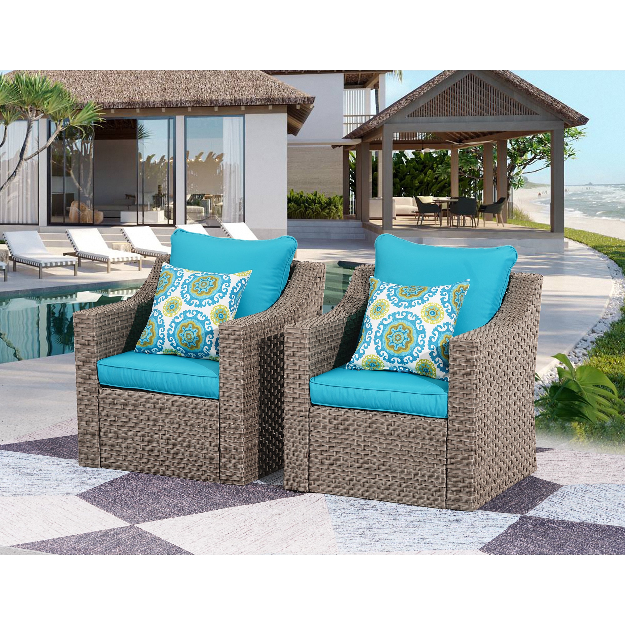 CESICIA Patio Chairs Set of 2 Wicker Brown Iron Frame Stationary ...