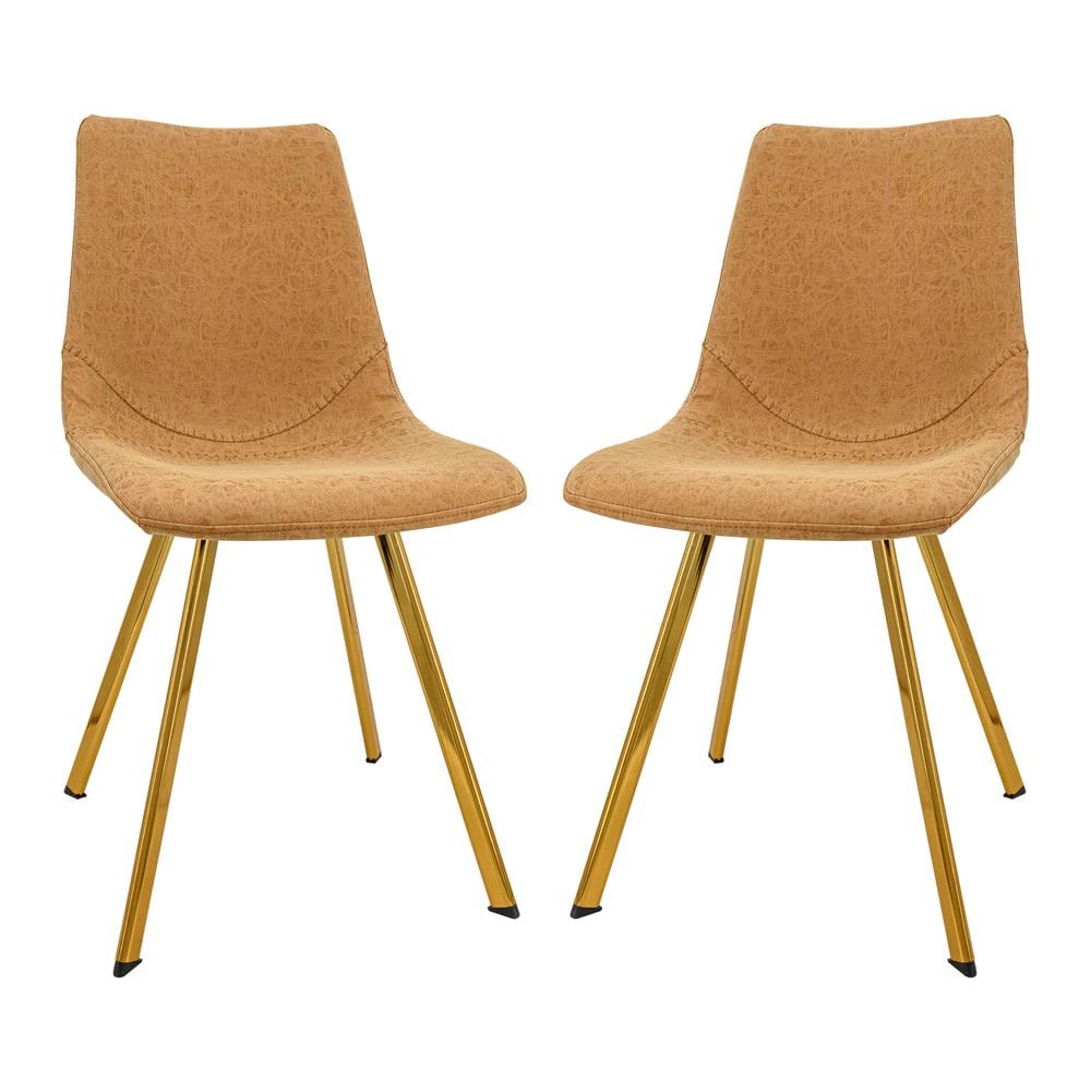 Leisuremod MCG18BR2 Markley Modern Leather Dining Chair With Gold Legs Set of 2