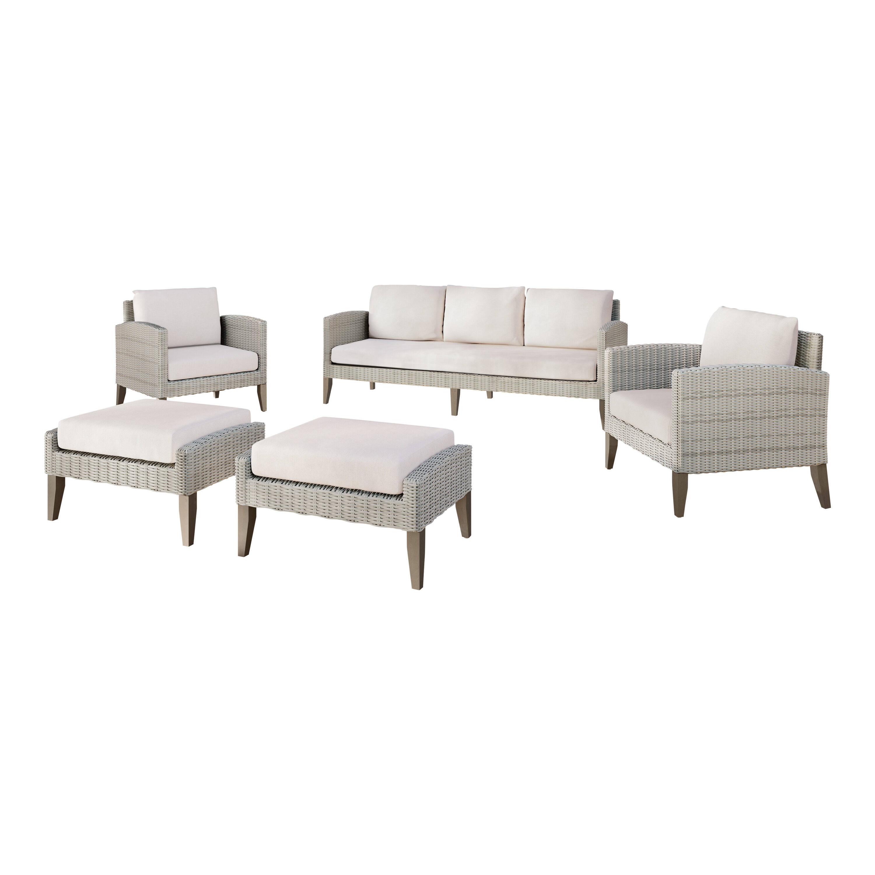 MANHATTAN SQUARE G852G-5S Carezza 5-Piece Wicker Patio Sofa Conversation Set with Gray Cushions