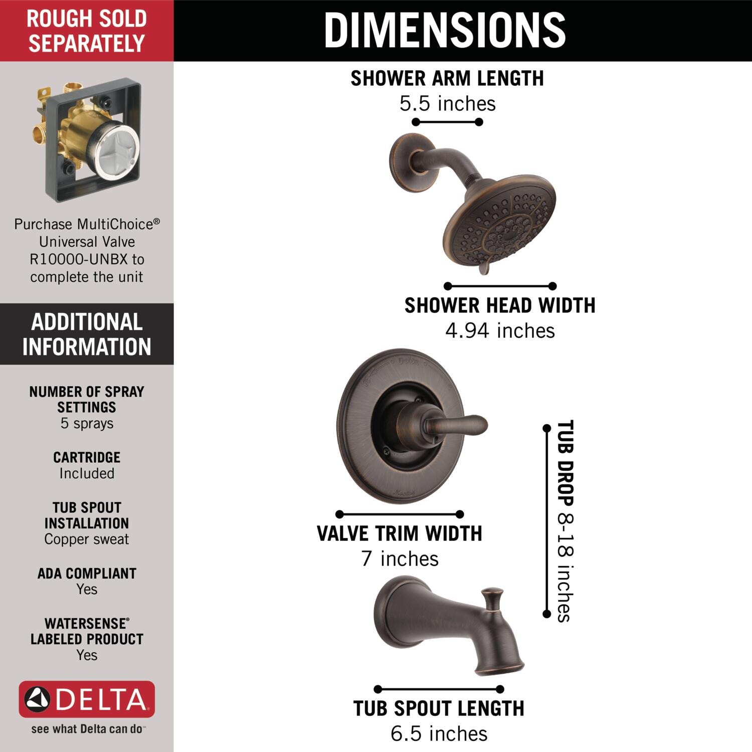 Delta Linden Venetian Bronze 1 Handle Multi Function Round Bathtub And   65293306 