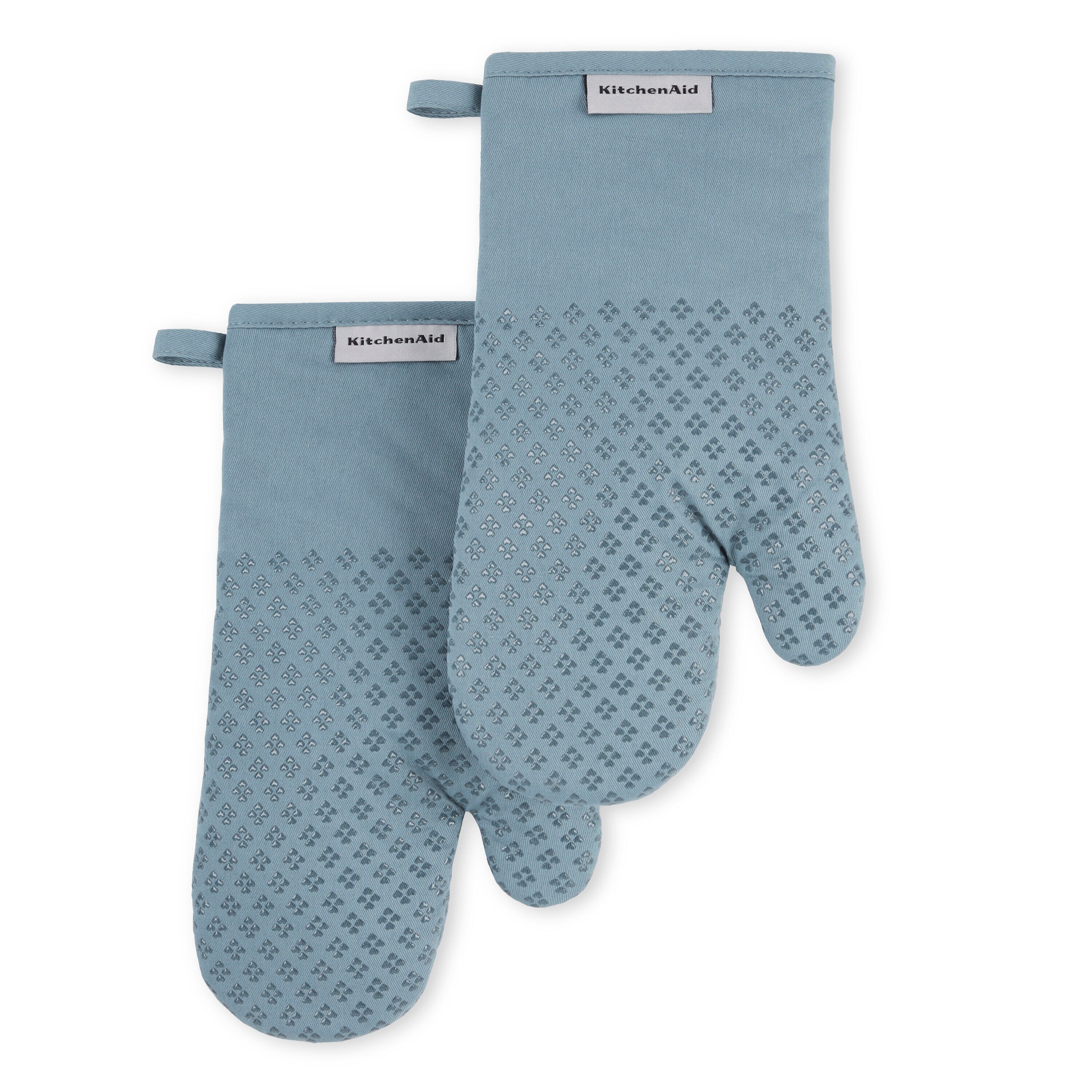KitchenAid Asteroid Oven Mitts - Set of 2 - Heat Resistant Cotton -  Silicone Print Grips - Fog Blue - 7-in x 12.5 in the Kitchen Towels  department at